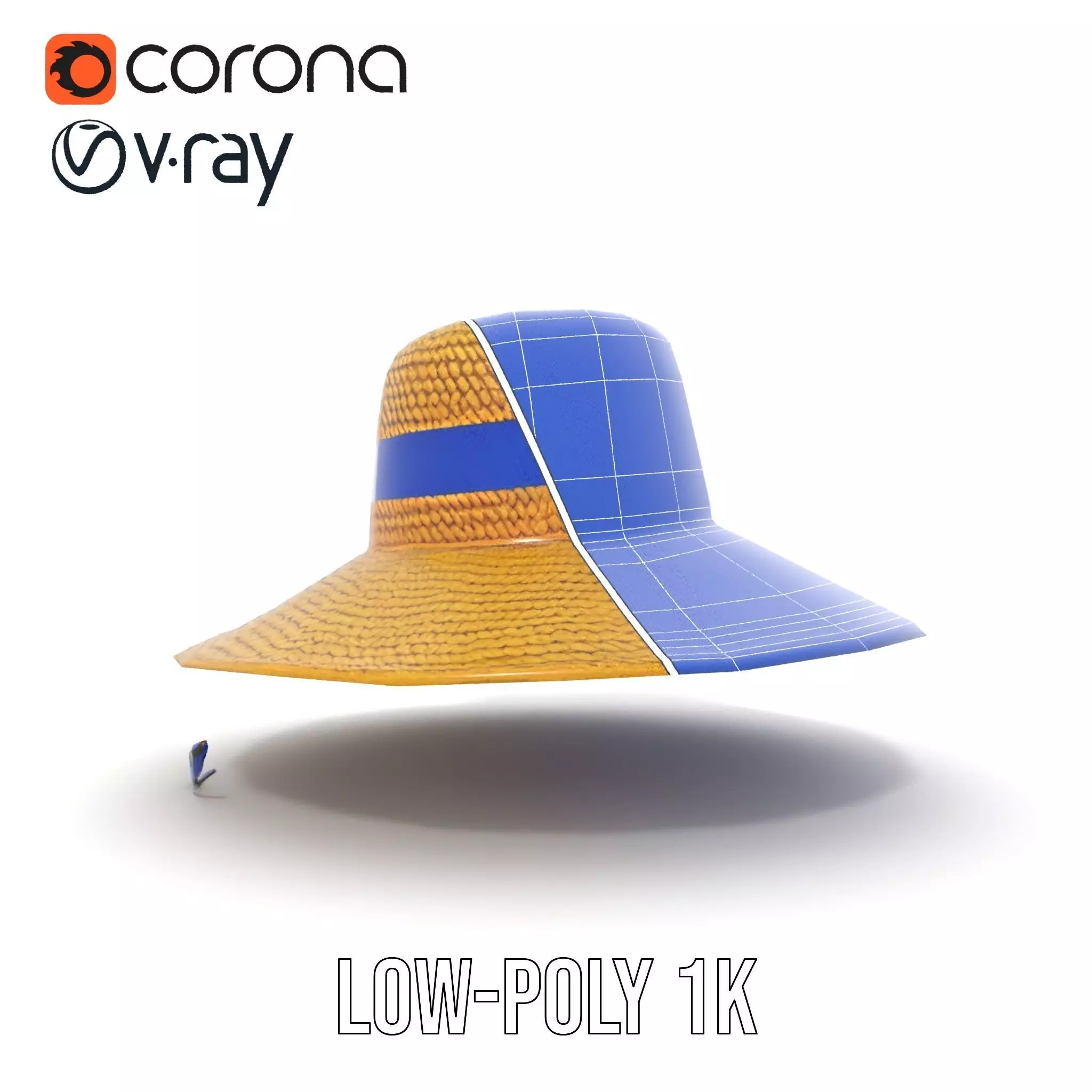 Straw Sun Hat with Blue Ribbon model pack Low-poly 3D model_20
