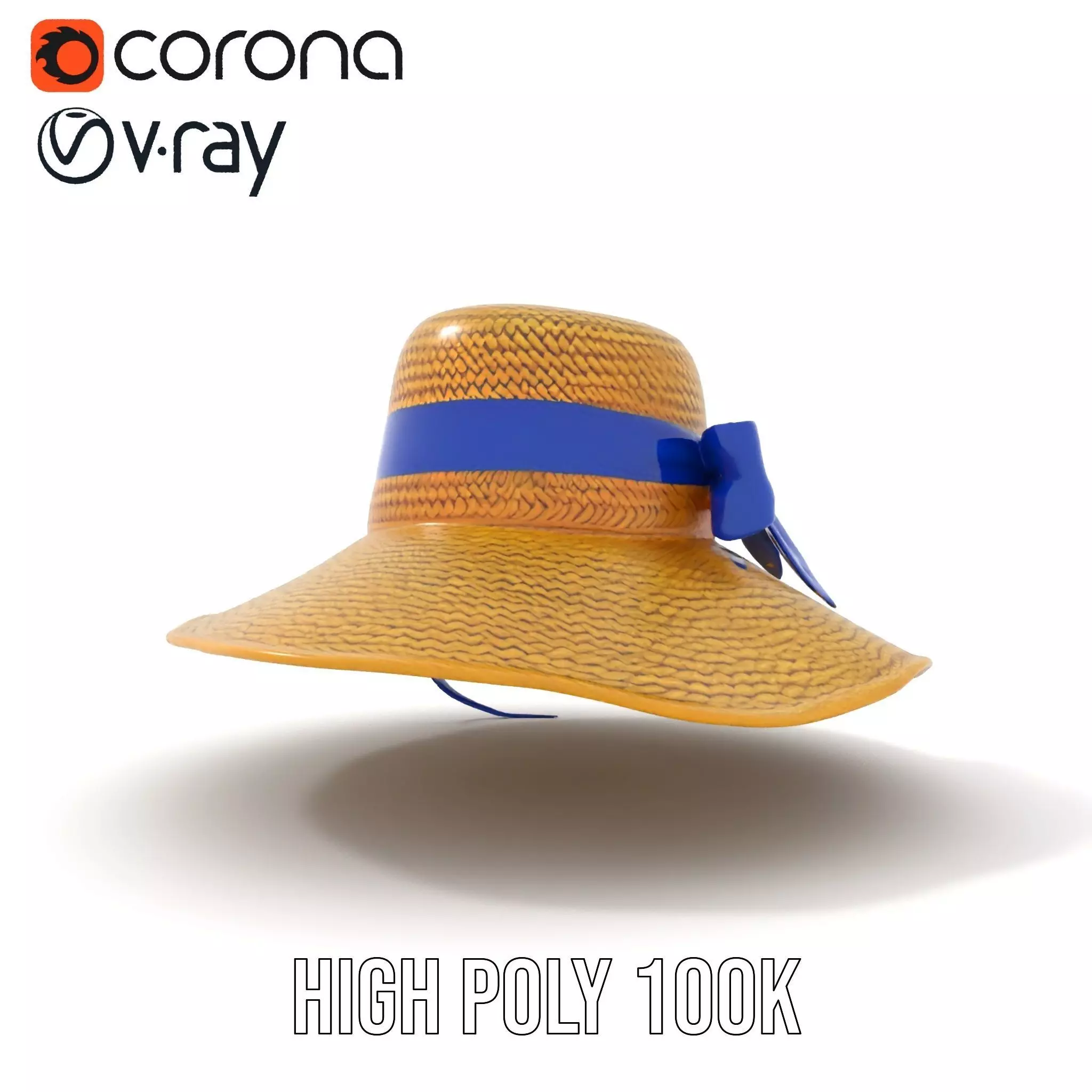 Straw Sun Hat with Blue Ribbon model pack Low-poly 3D model_24
