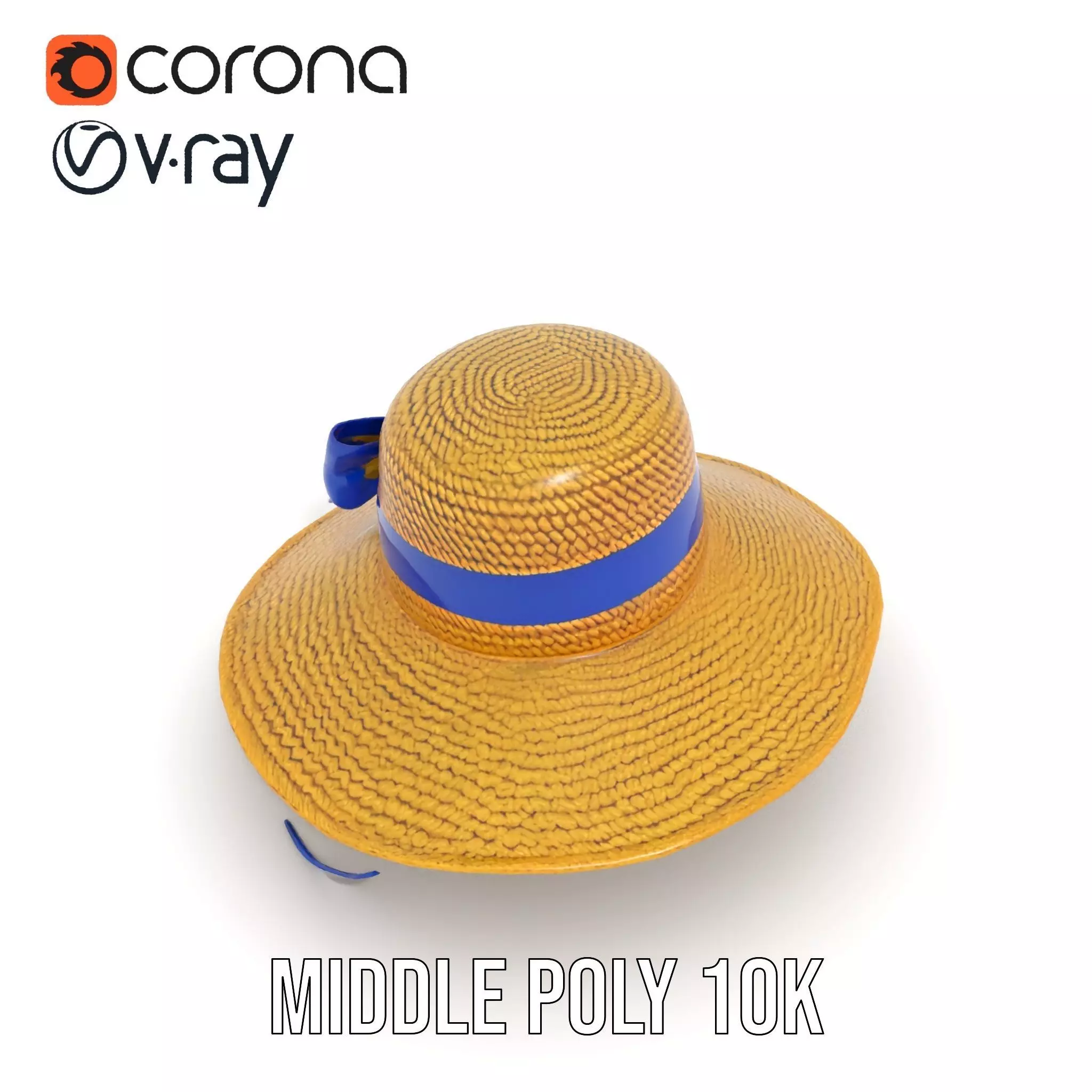 Straw Sun Hat with Blue Ribbon model pack Low-poly 3D model_7