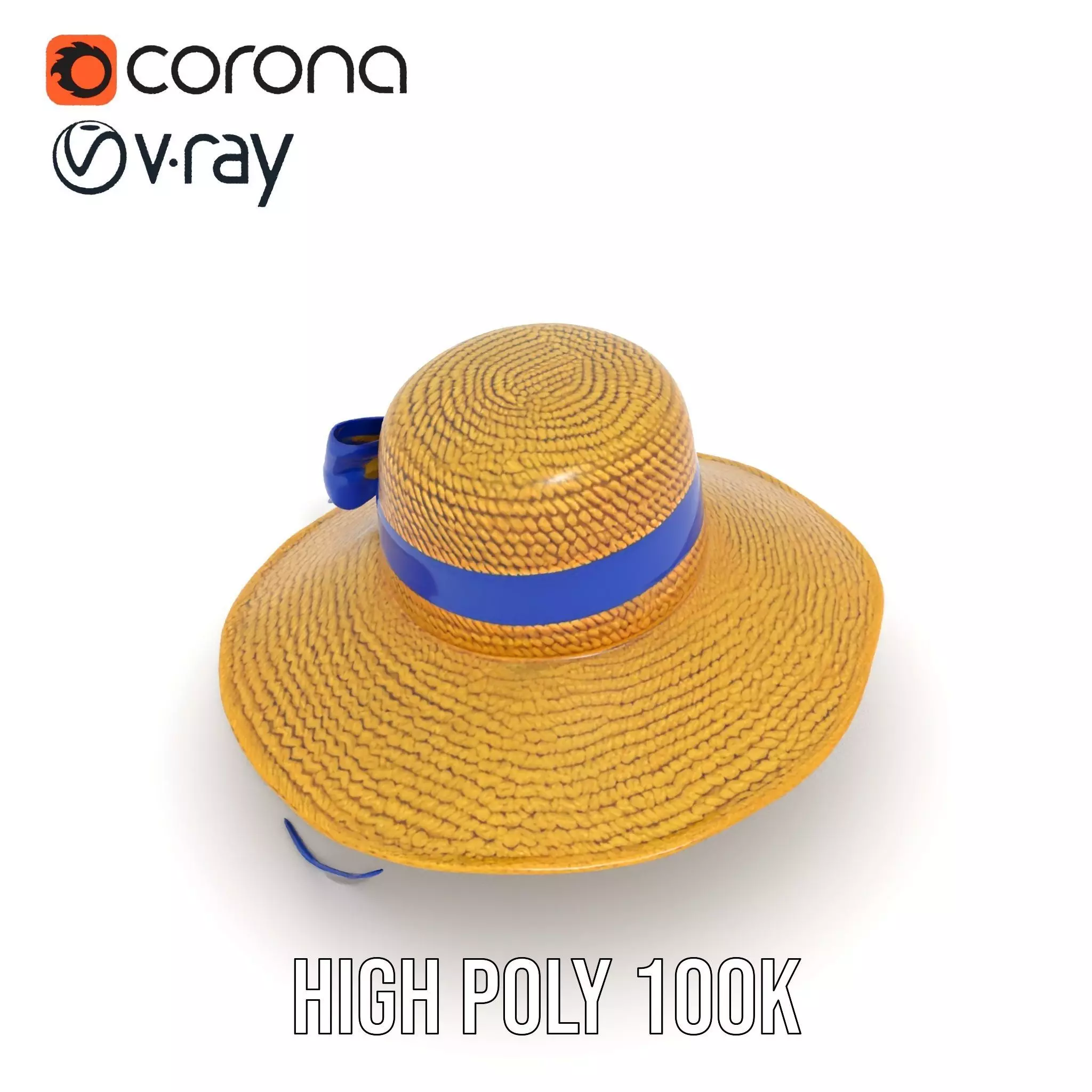 Straw Sun Hat with Blue Ribbon model pack Low-poly 3D model_18