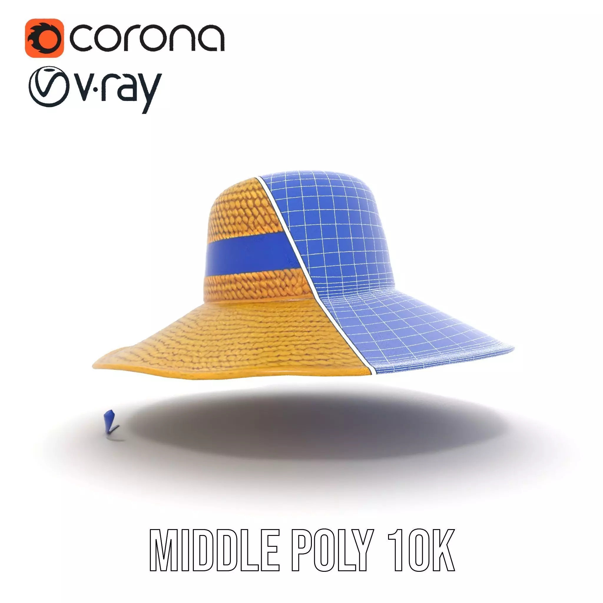 Straw Sun Hat with Blue Ribbon model pack Low-poly 3D model_30