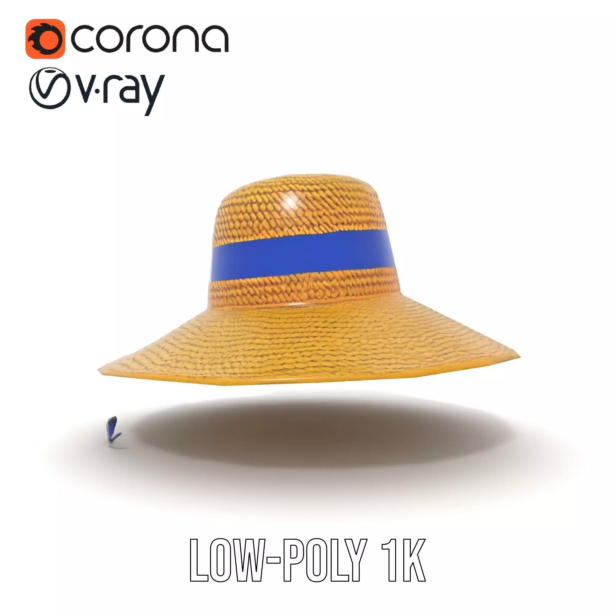 Straw Sun Hat with Blue Ribbon model pack Low-poly 3D model_31