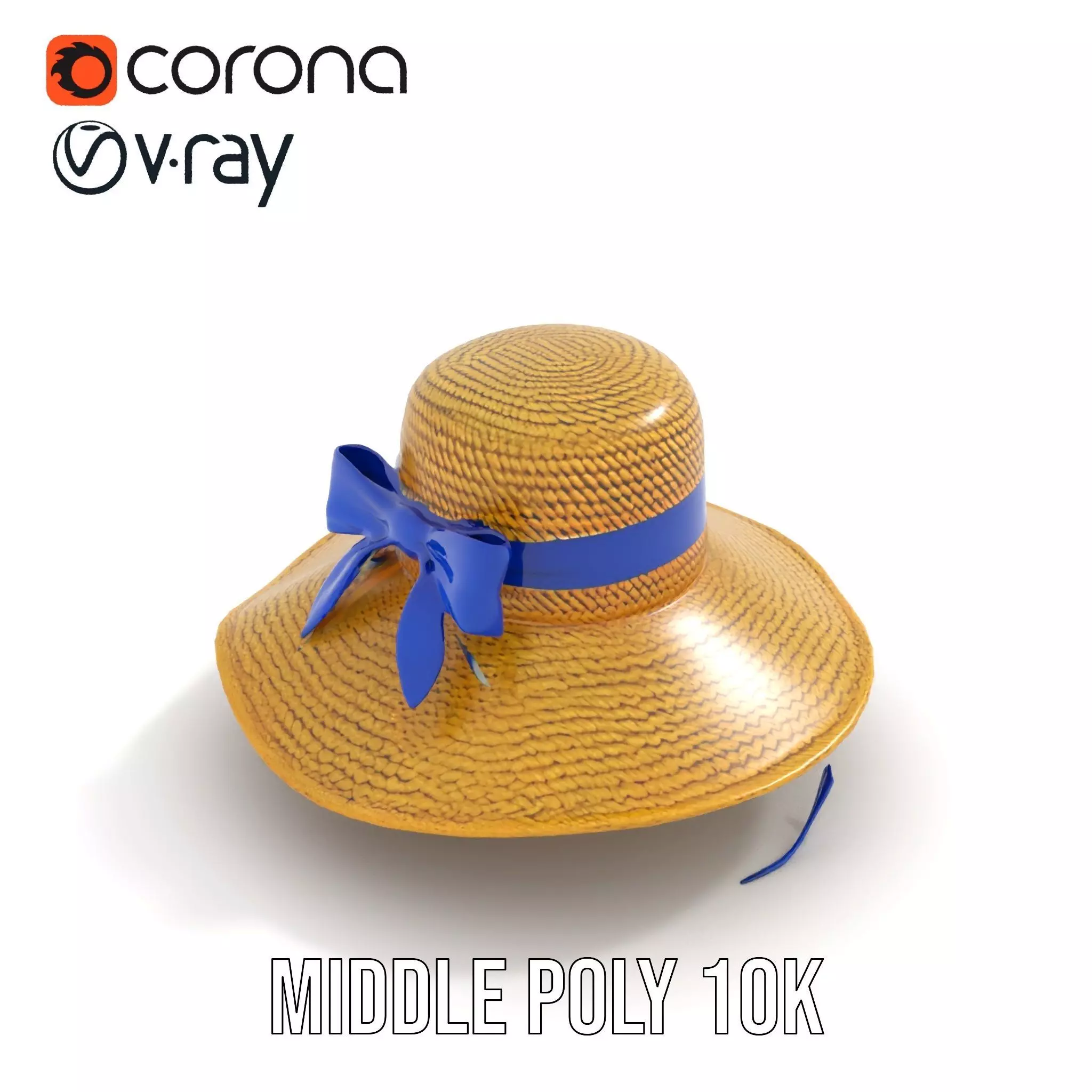 Straw Sun Hat with Blue Ribbon model pack Low-poly 3D model_19