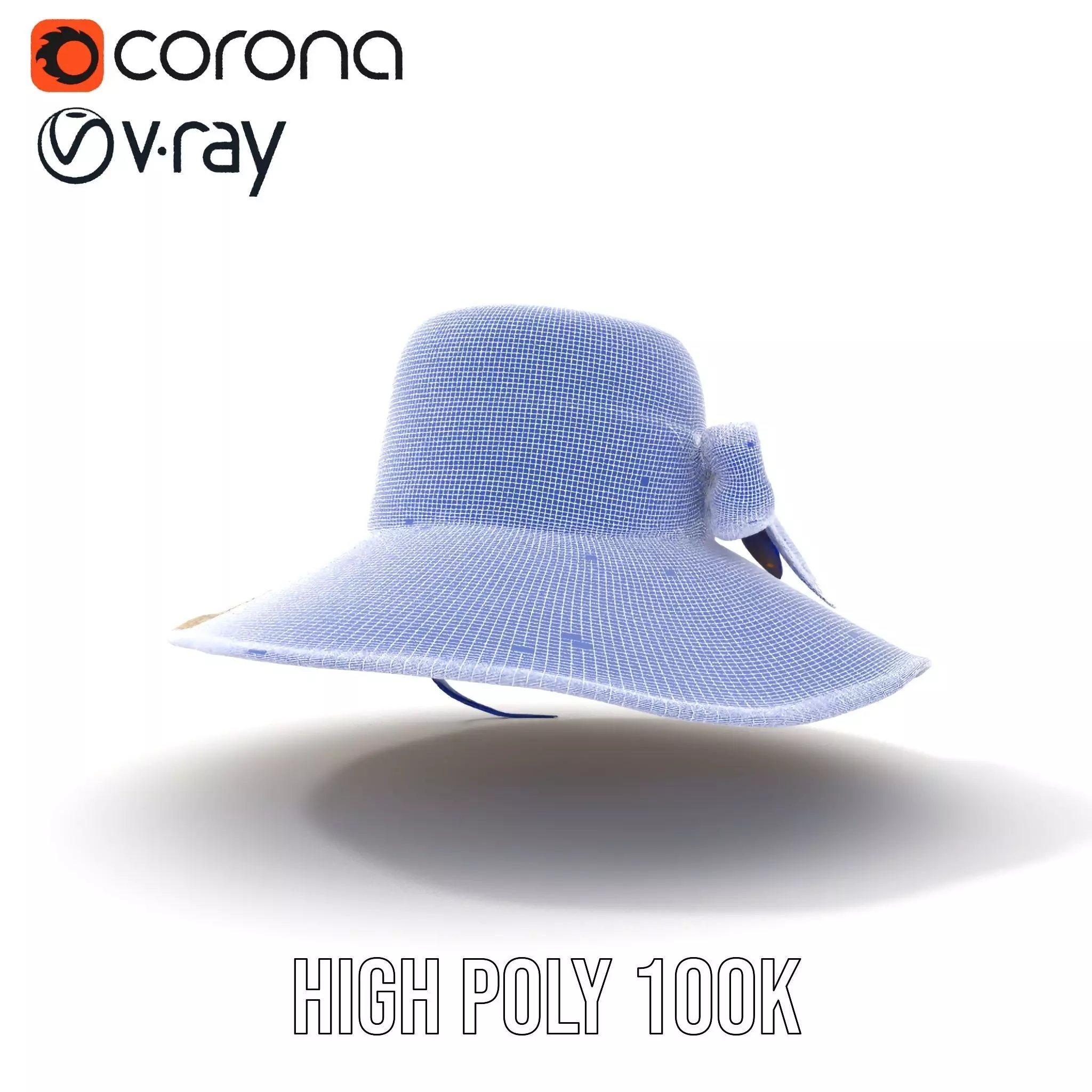 Straw Sun Hat with Blue Ribbon model pack Low-poly 3D model_34