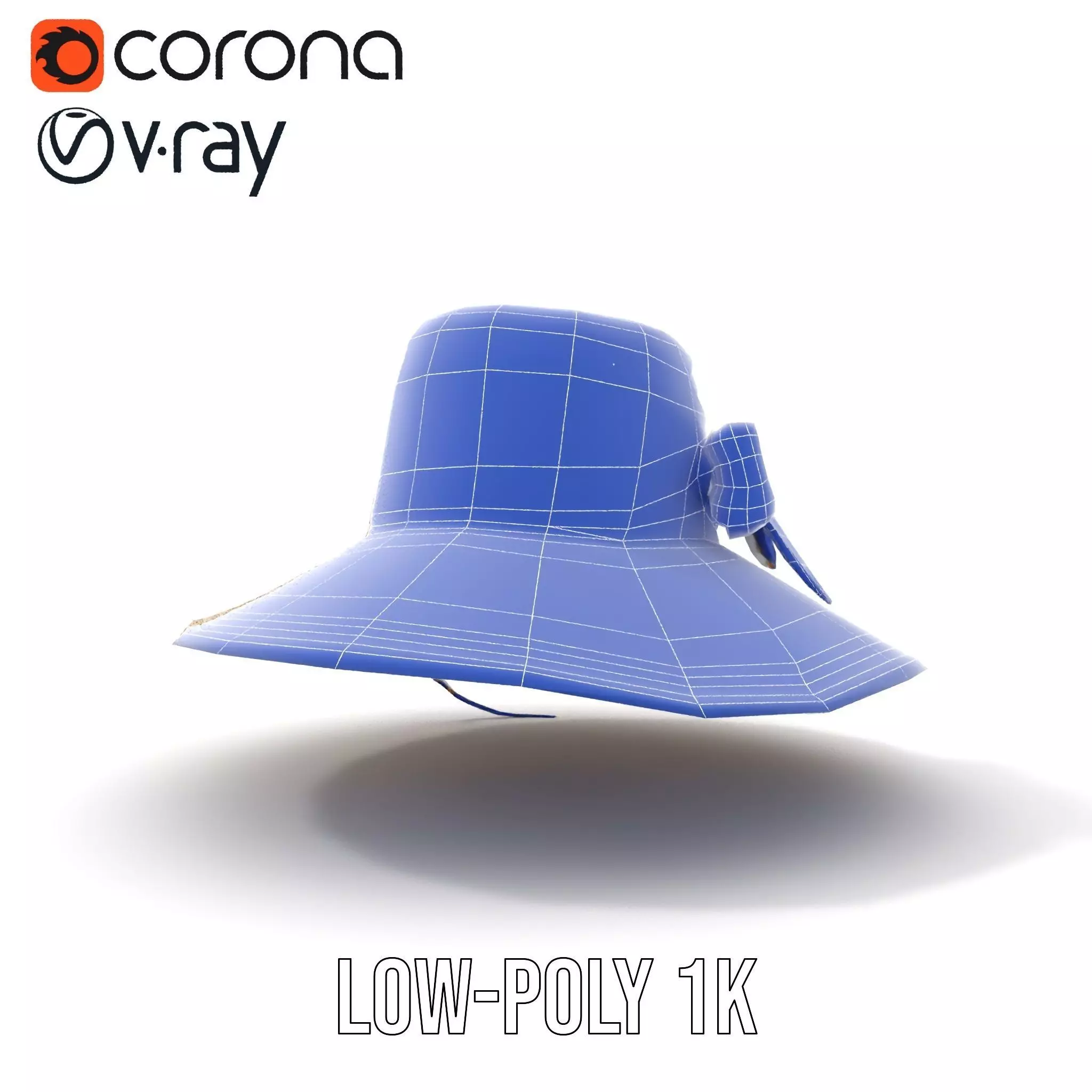 Straw Sun Hat with Blue Ribbon model pack Low-poly 3D model_17
