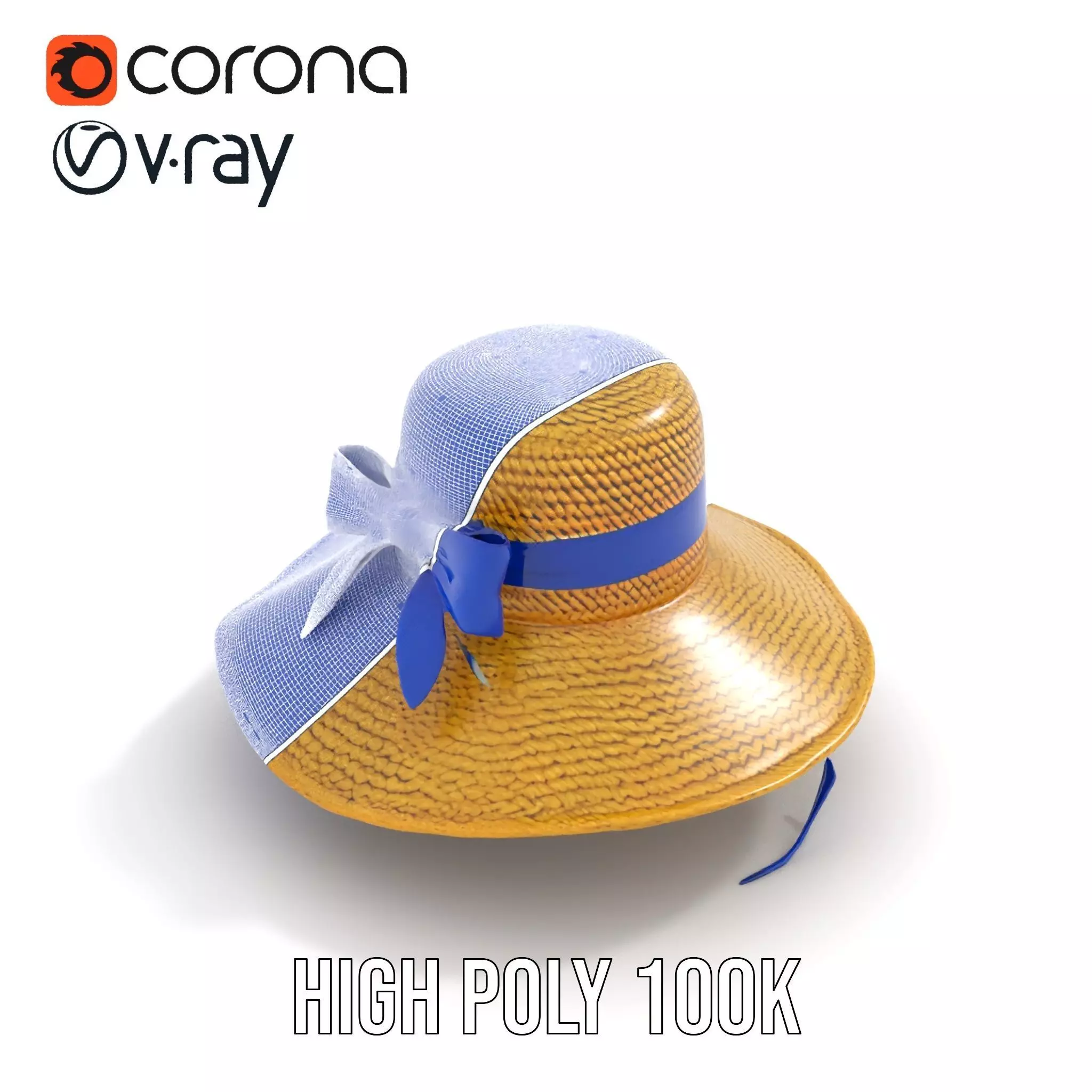 Straw Sun Hat with Blue Ribbon model pack Low-poly 3D model_35