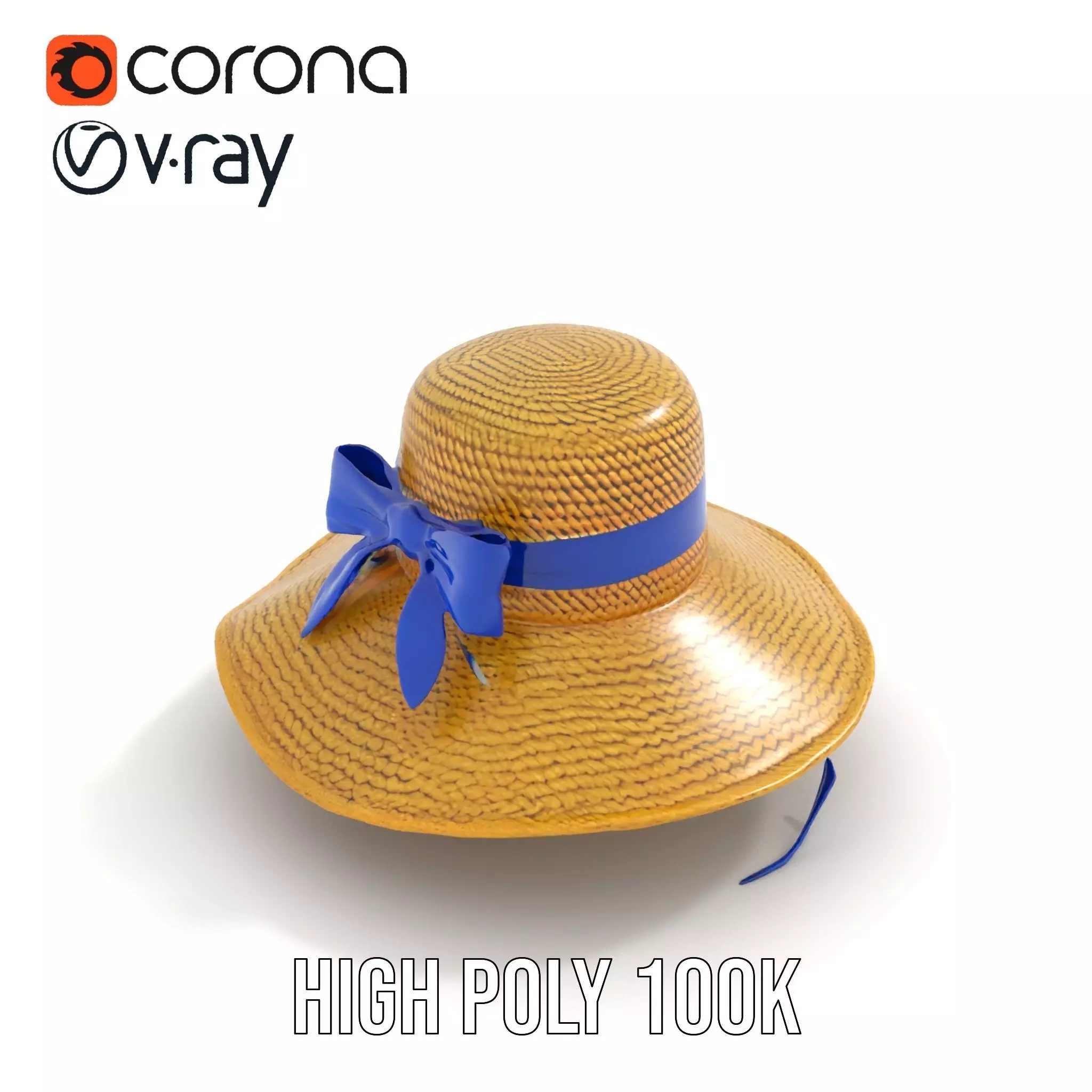 Straw Sun Hat with Blue Ribbon model pack Low-poly 3D model_27