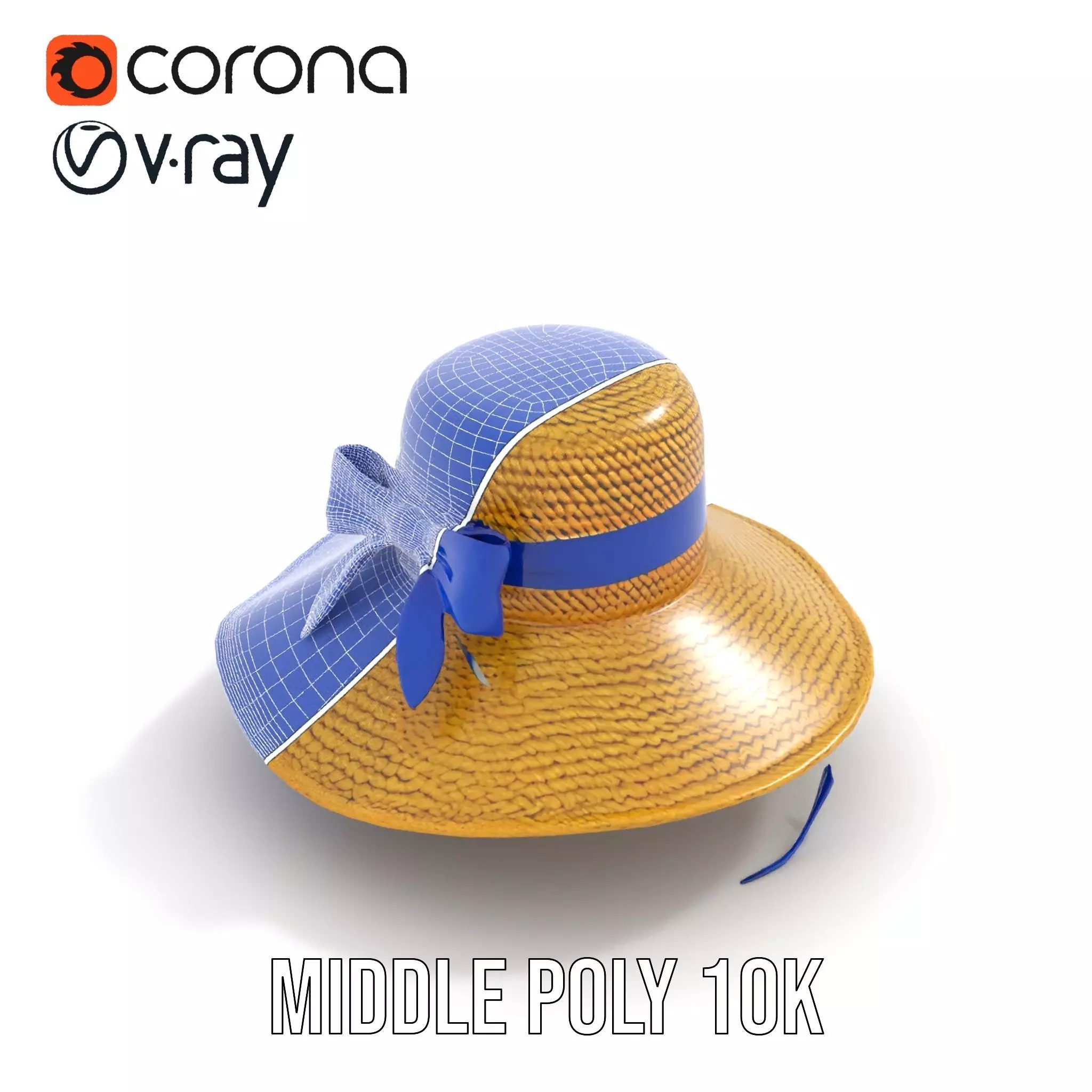 Straw Sun Hat with Blue Ribbon model pack Low-poly 3D model_28
