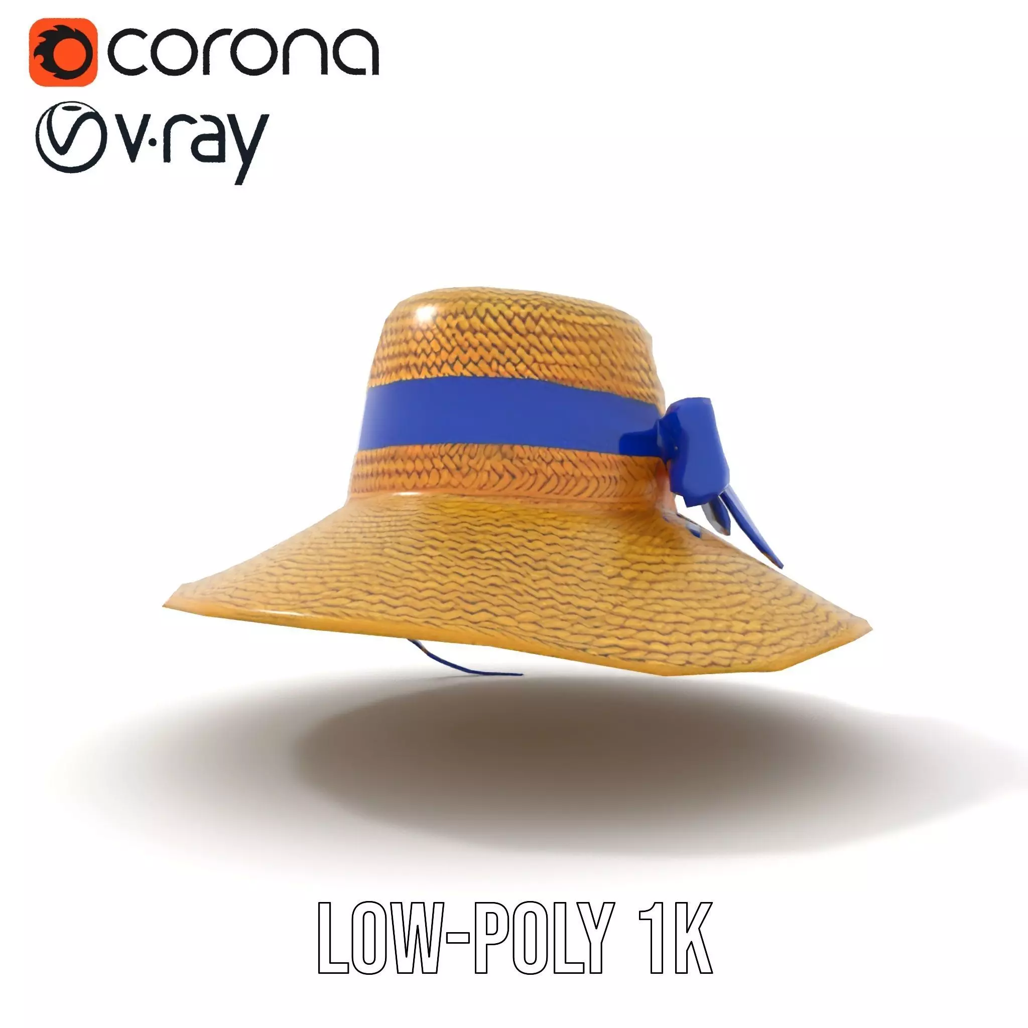 Straw Sun Hat with Blue Ribbon model pack Low-poly 3D model_23