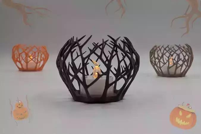 Spooky Tree Branch Candle Holder STL  3D print model