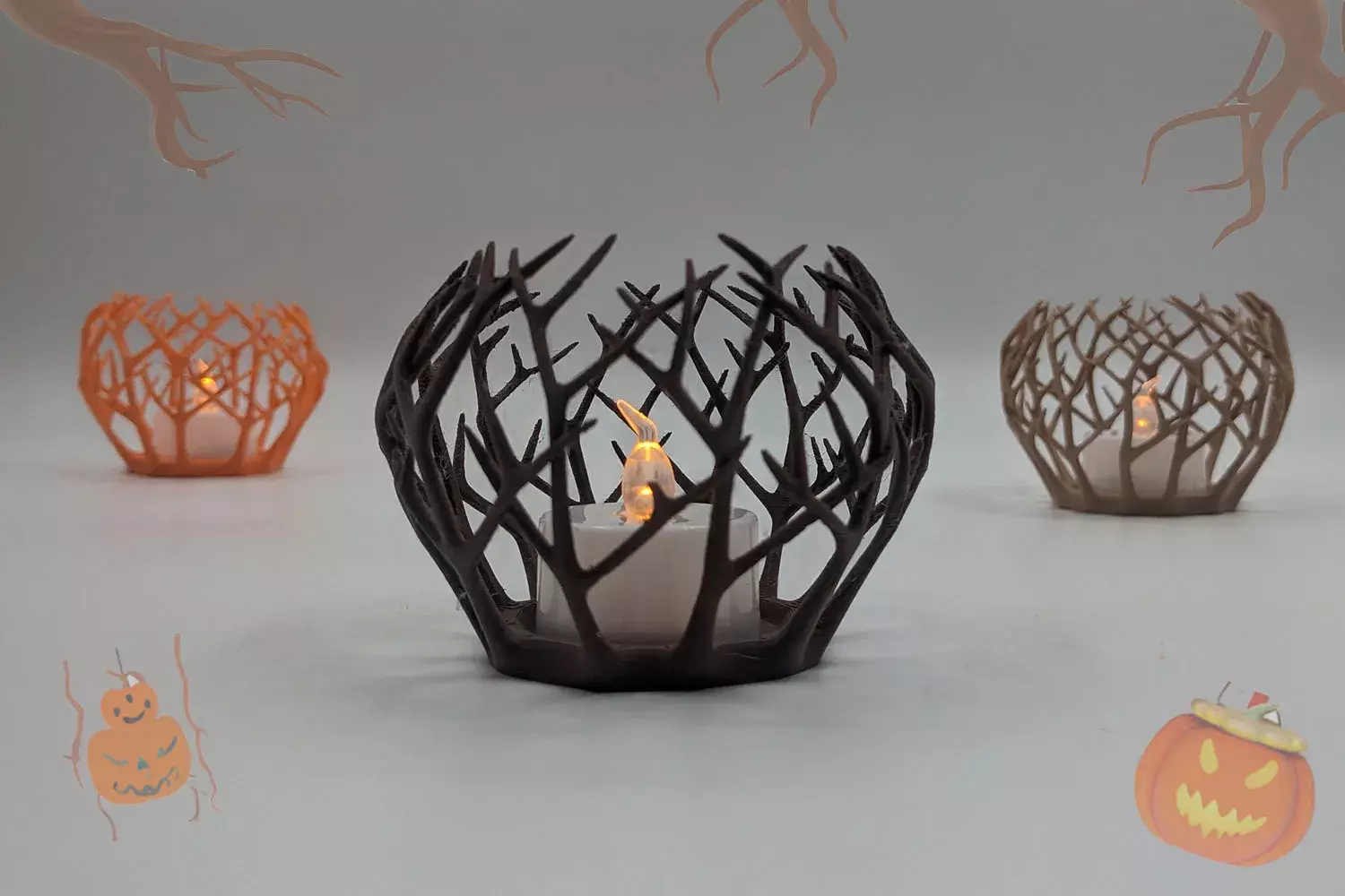 Spooky Tree Branch Candle Holder STL  3D print model_0