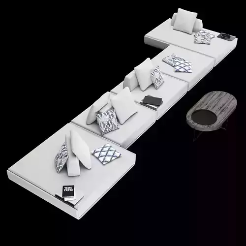 Modular sofa 1 with pillows decor elements and coffe table