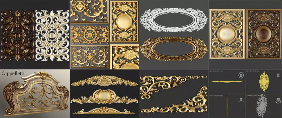 Ceiling and Wall Molding 3D Models Decorative Pack of 8 3D model_0