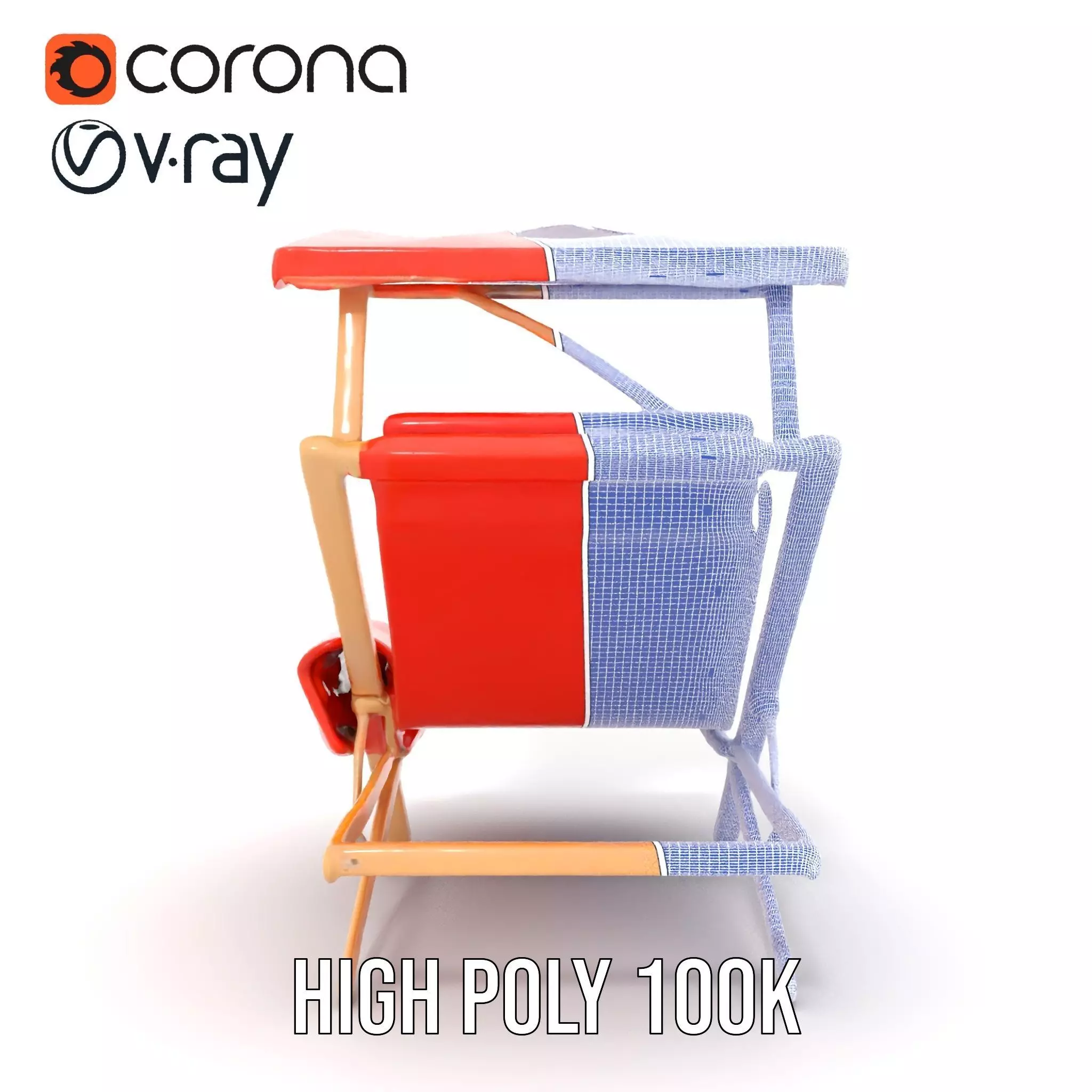 Red Canvas Sun Lounger model pack Low-poly 3D model_34