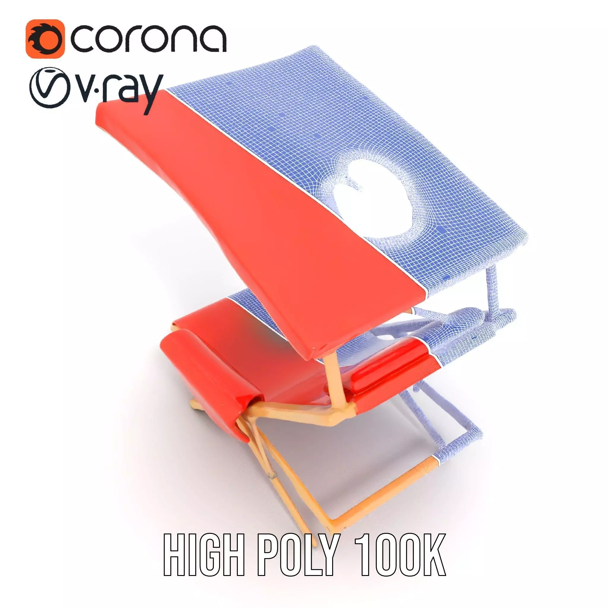 Red Canvas Sun Lounger model pack Low-poly 3D model_35