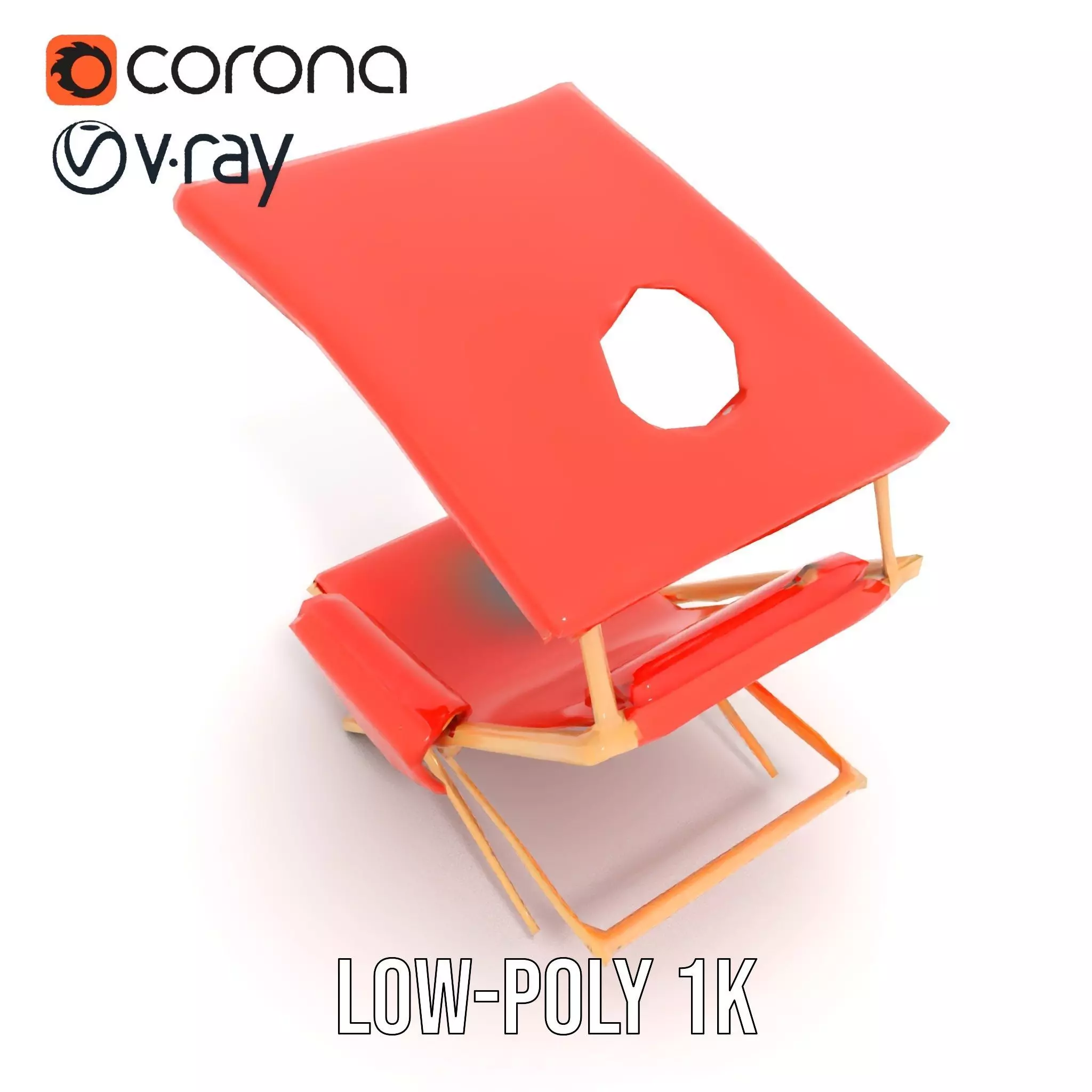Red Canvas Sun Lounger model pack Low-poly 3D model_18
