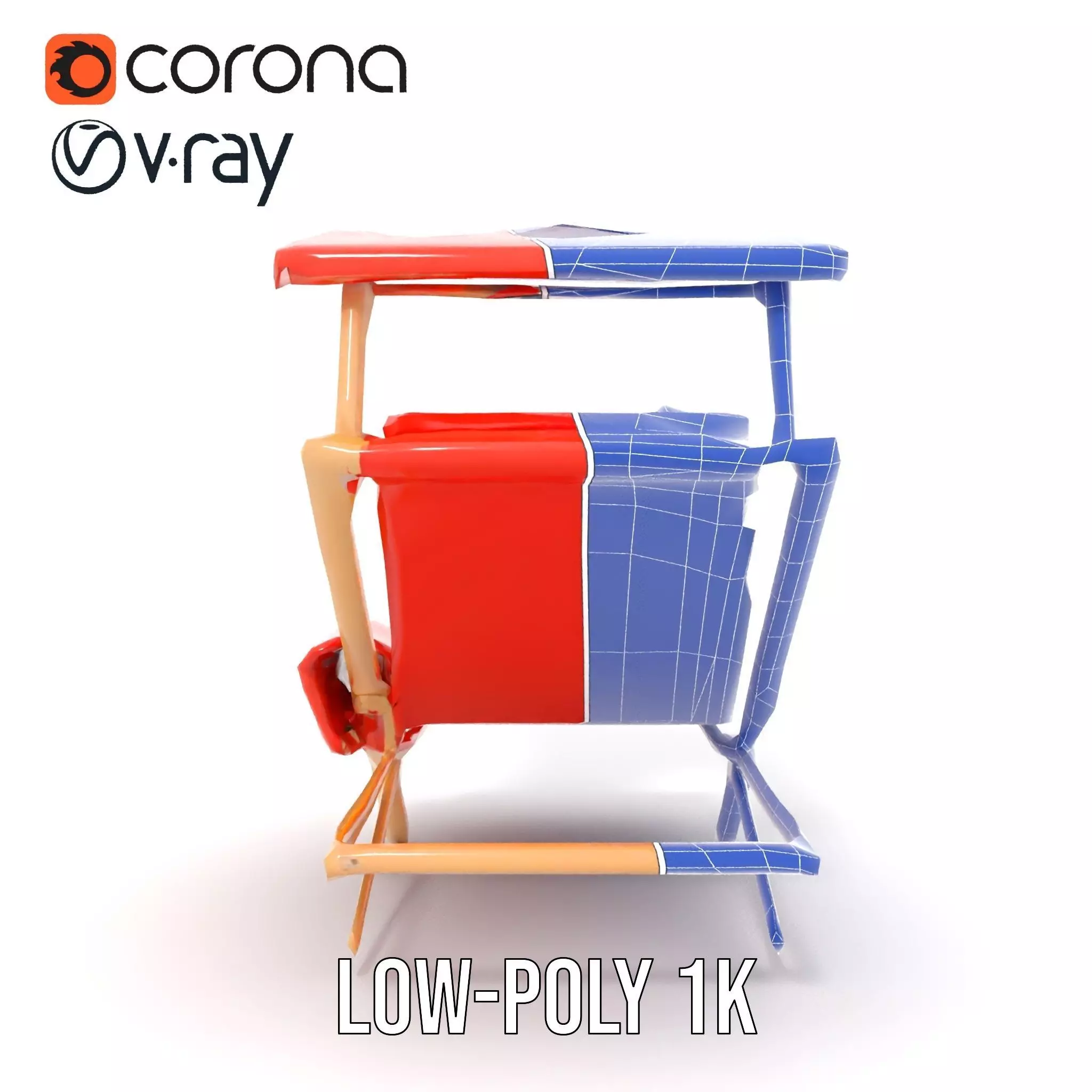 Red Canvas Sun Lounger model pack Low-poly 3D model_29