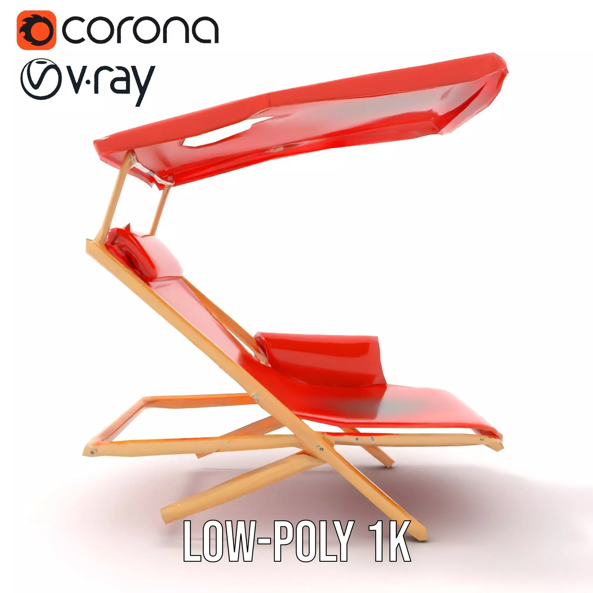 Red Canvas Sun Lounger model pack Low-poly 3D model_13