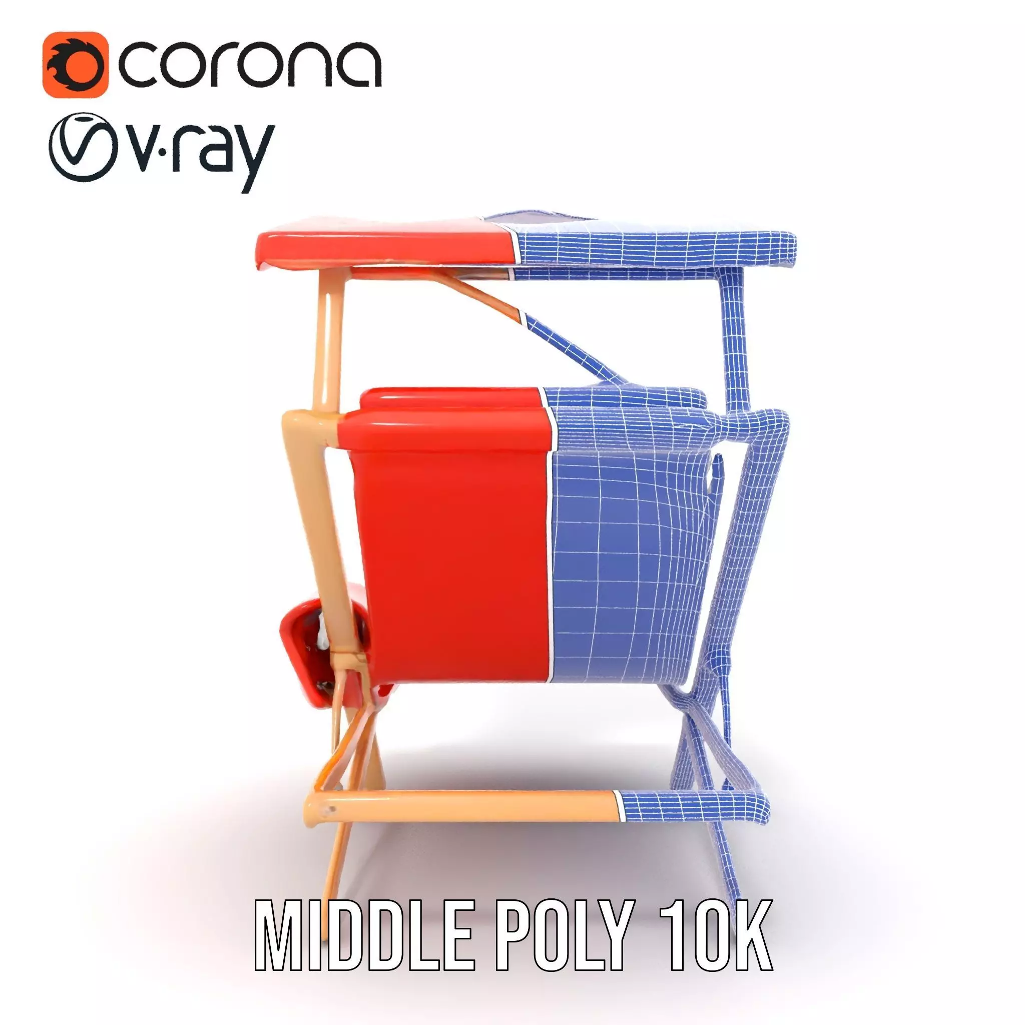 Red Canvas Sun Lounger model pack Low-poly 3D model_30