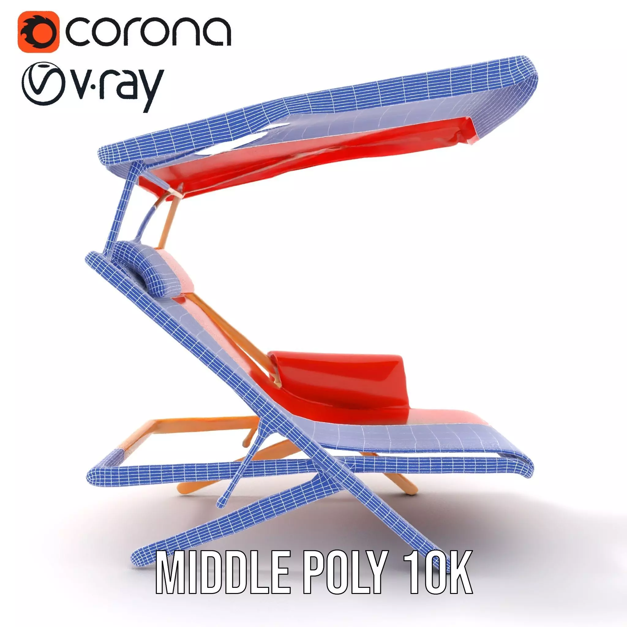 Red Canvas Sun Lounger model pack Low-poly 3D model_25