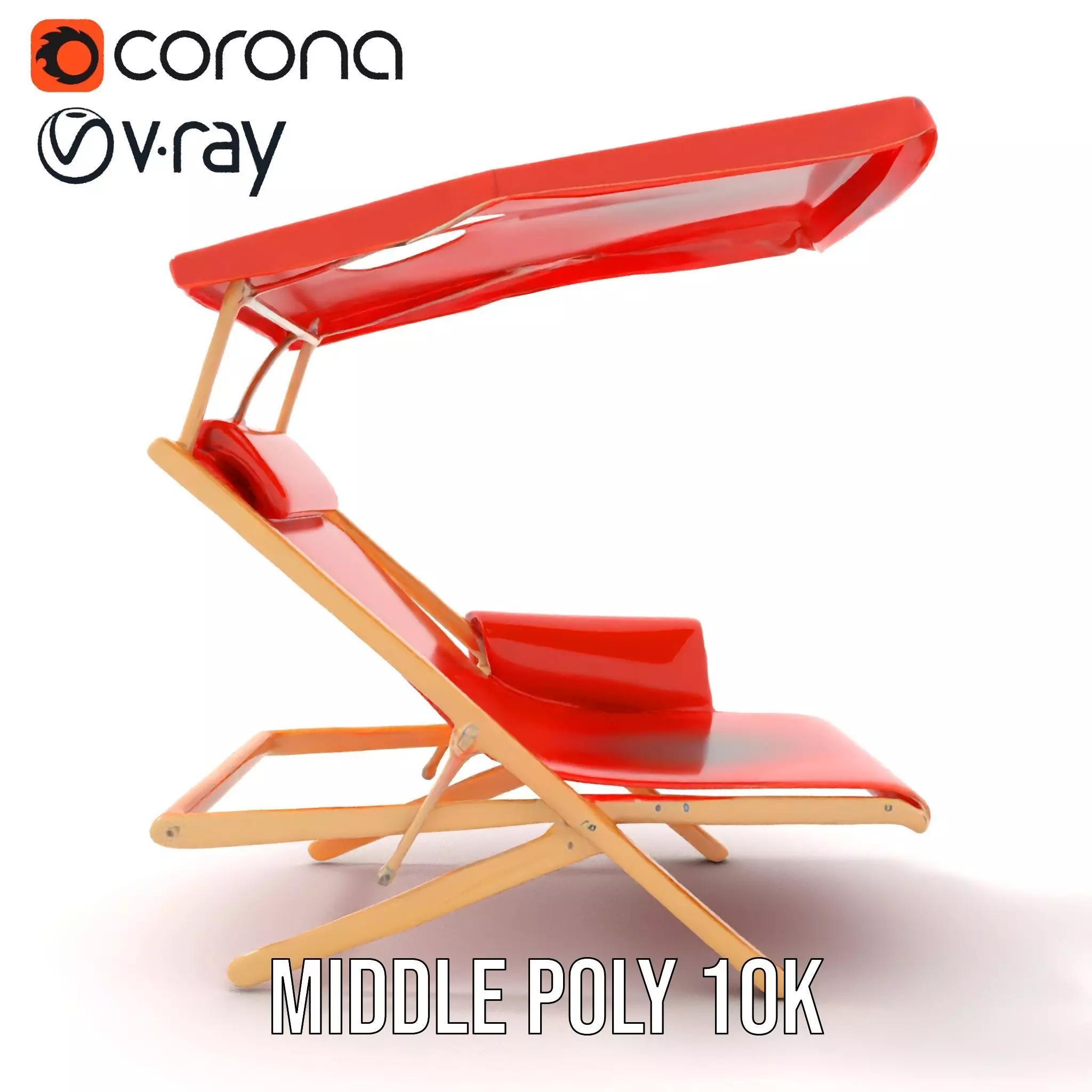 Red Canvas Sun Lounger model pack Low-poly 3D model_7