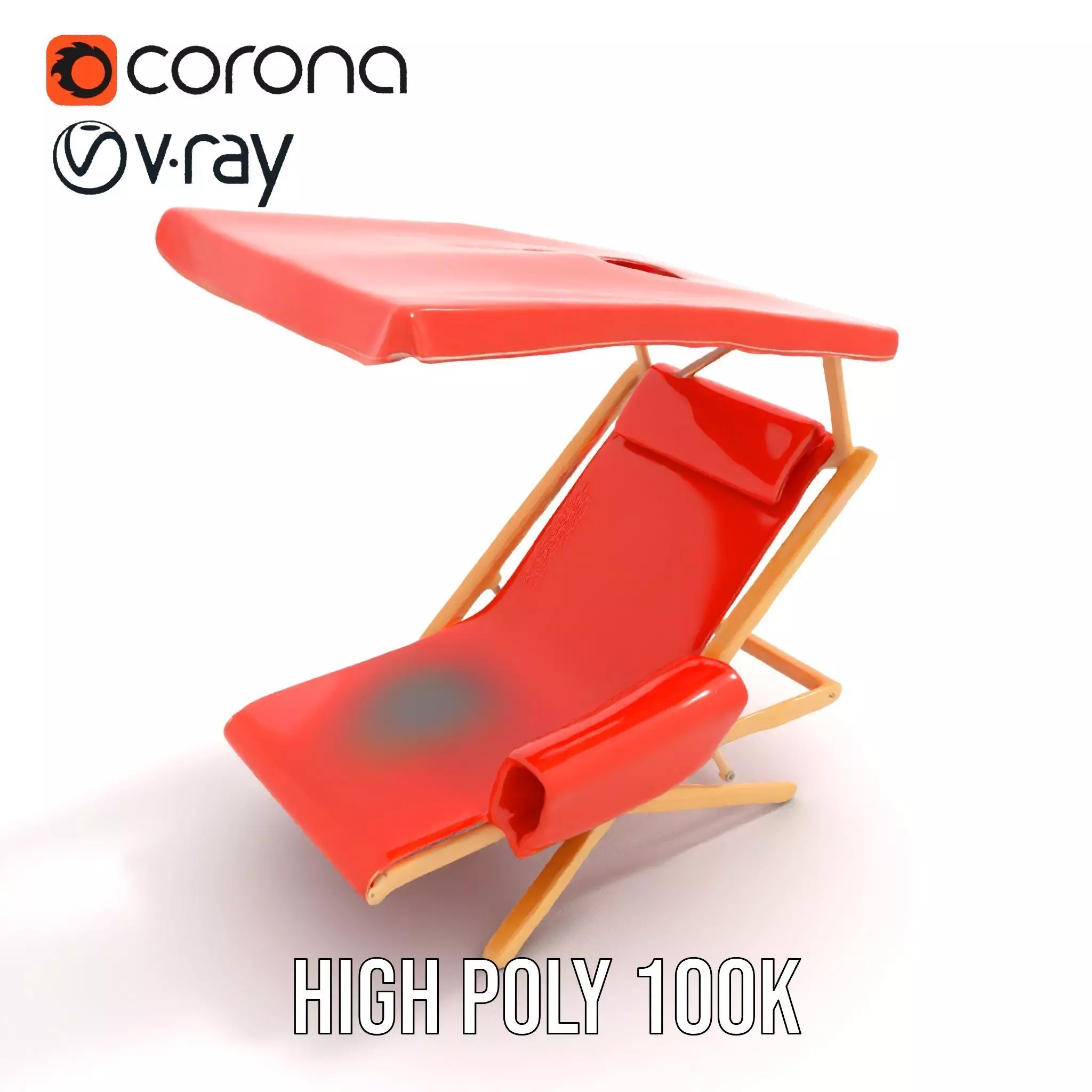 Red Canvas Sun Lounger model pack Low-poly 3D model_19