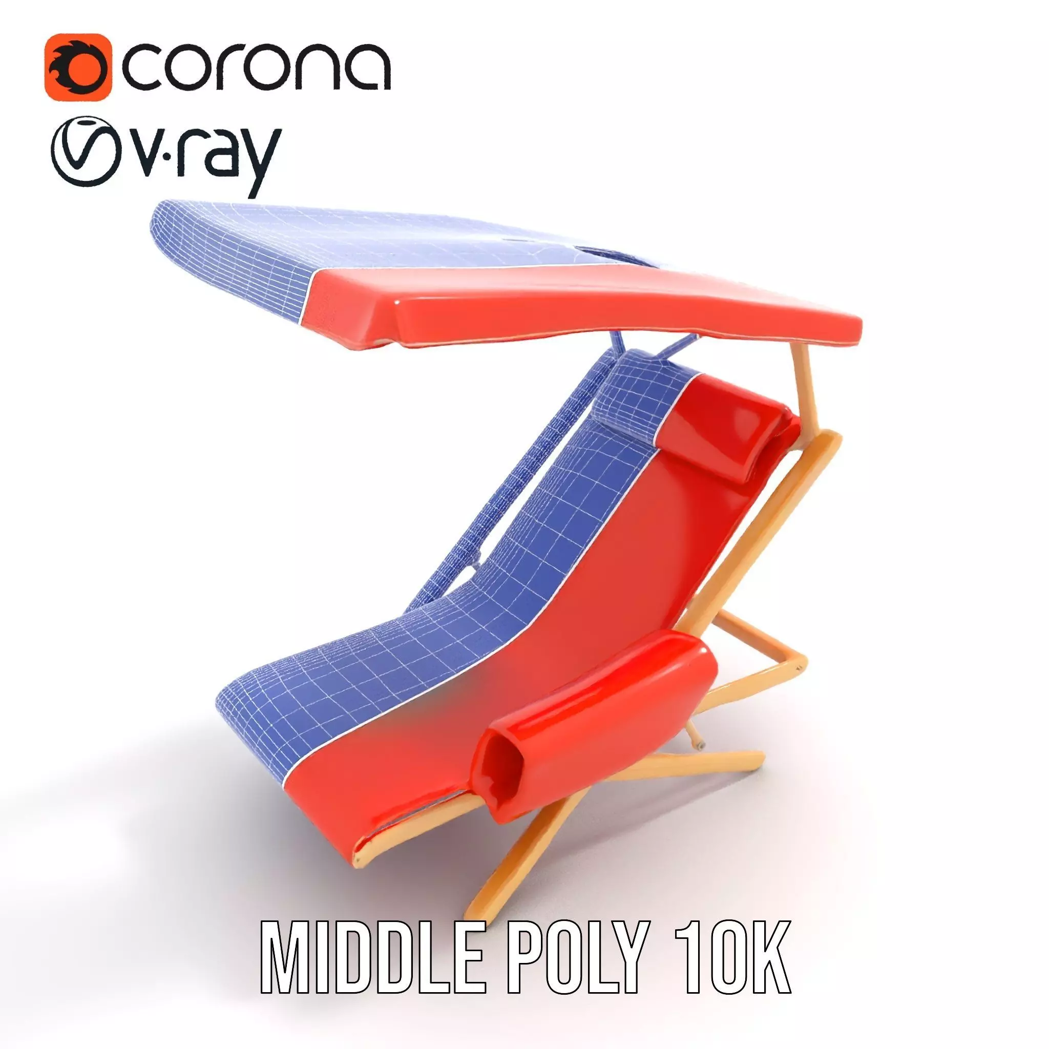 Red Canvas Sun Lounger model pack Low-poly 3D model_17