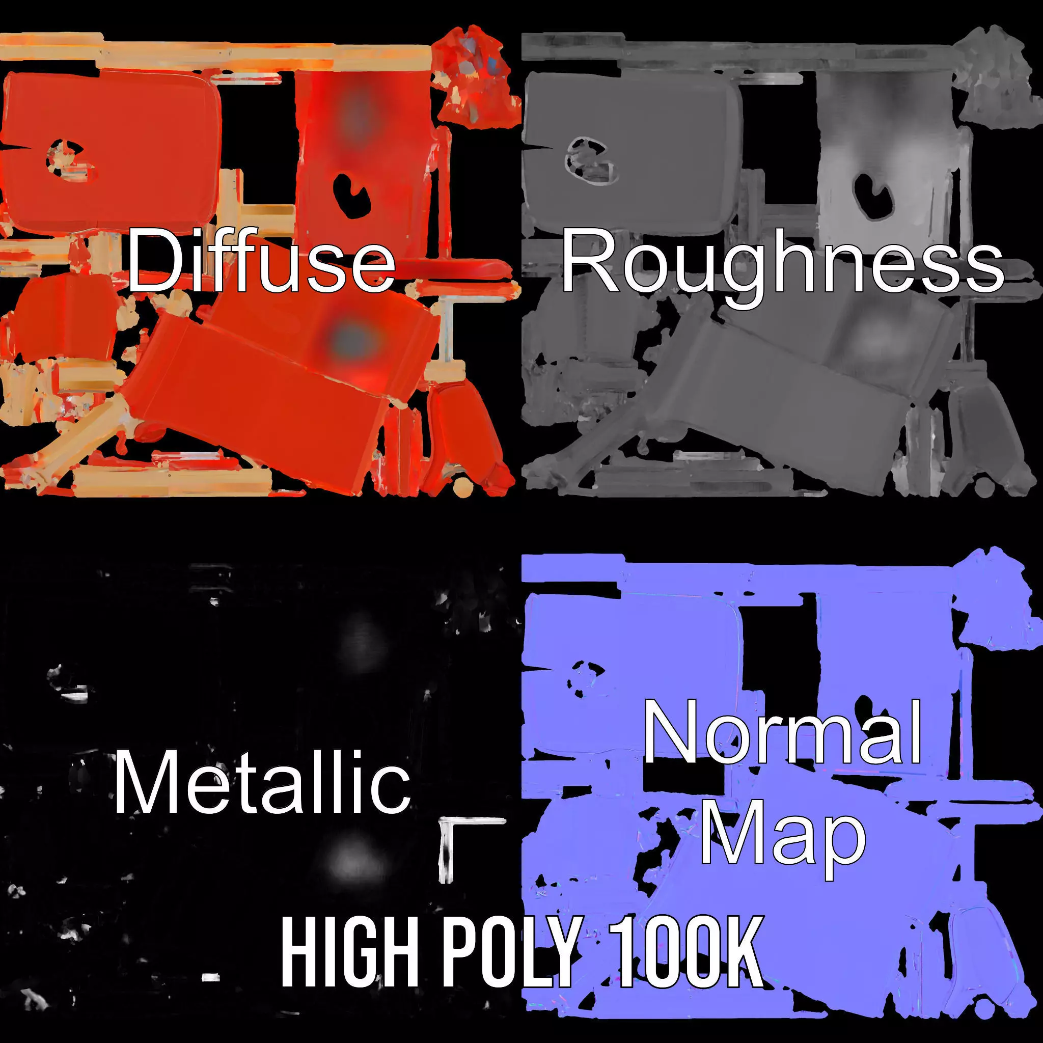 Red Canvas Sun Lounger model pack Low-poly 3D model_4