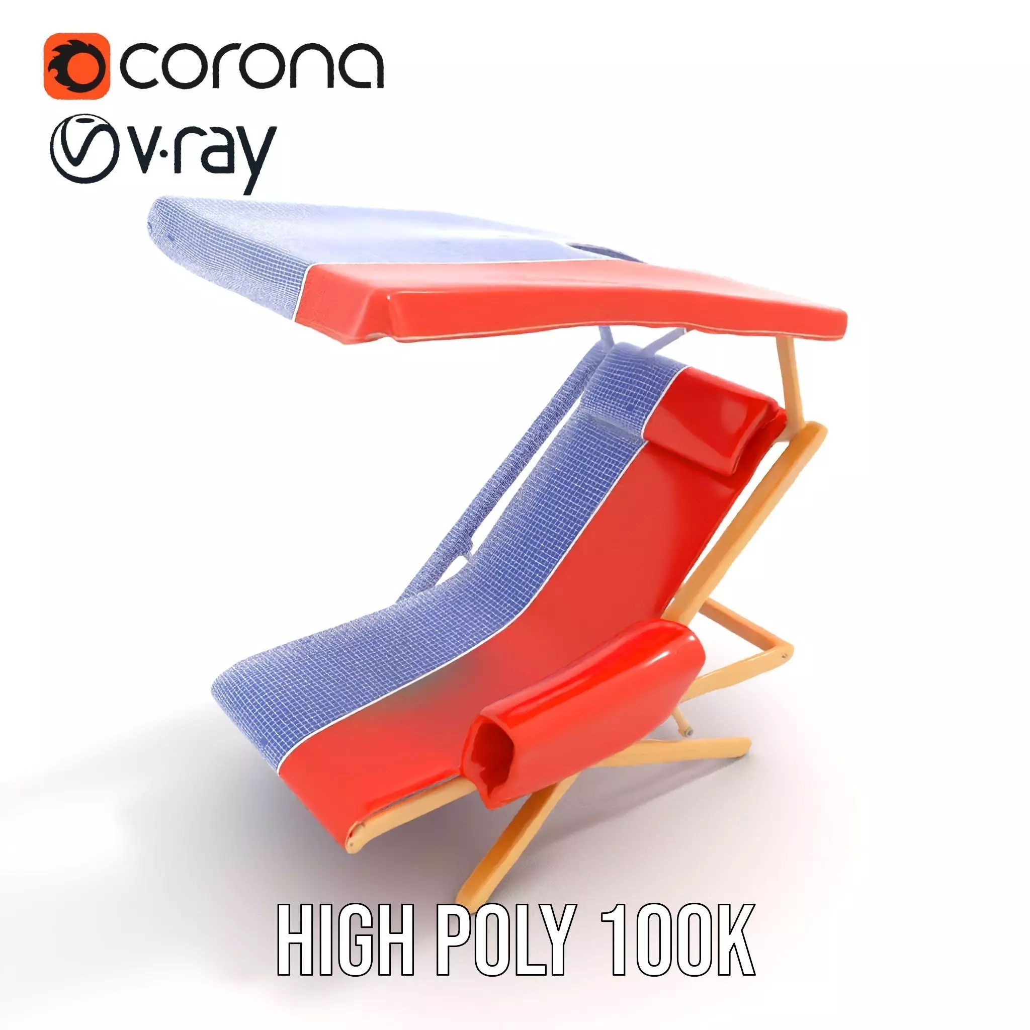 Red Canvas Sun Lounger model pack Low-poly 3D model_32
