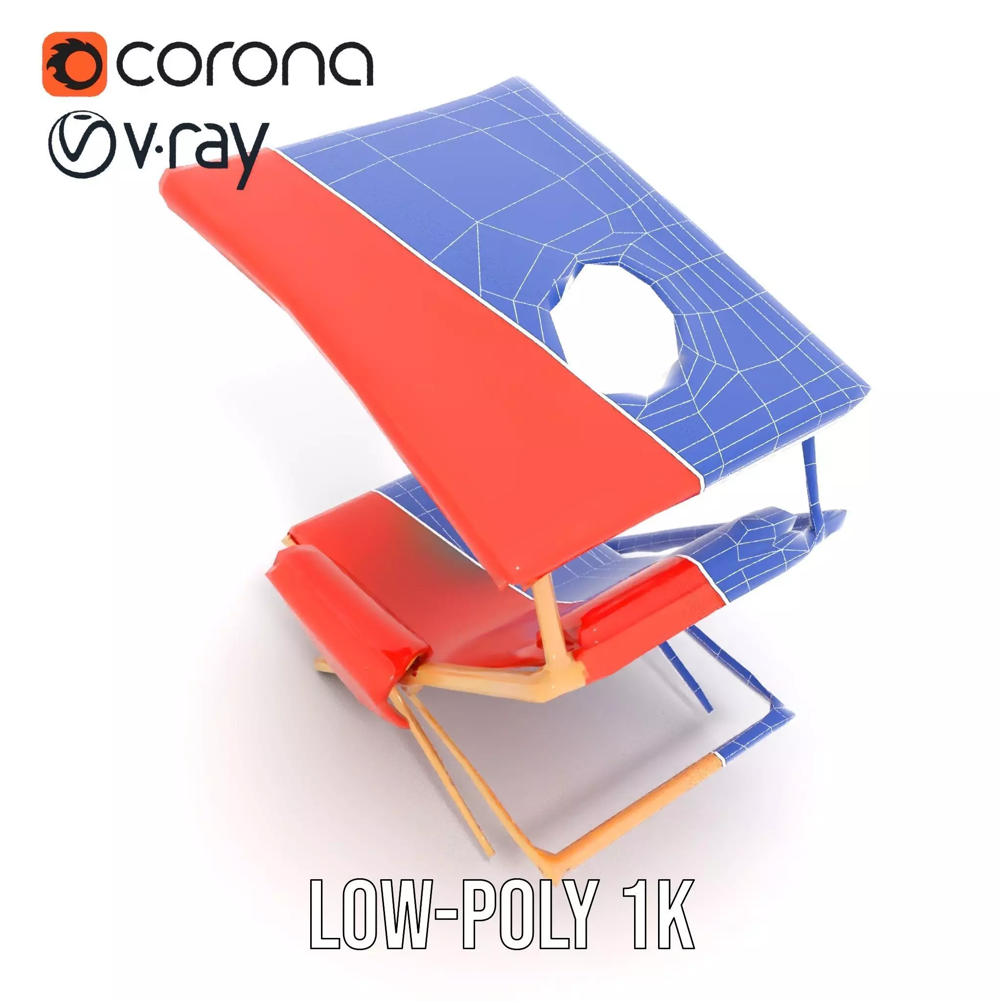 Red Canvas Sun Lounger model pack Low-poly 3D model_26