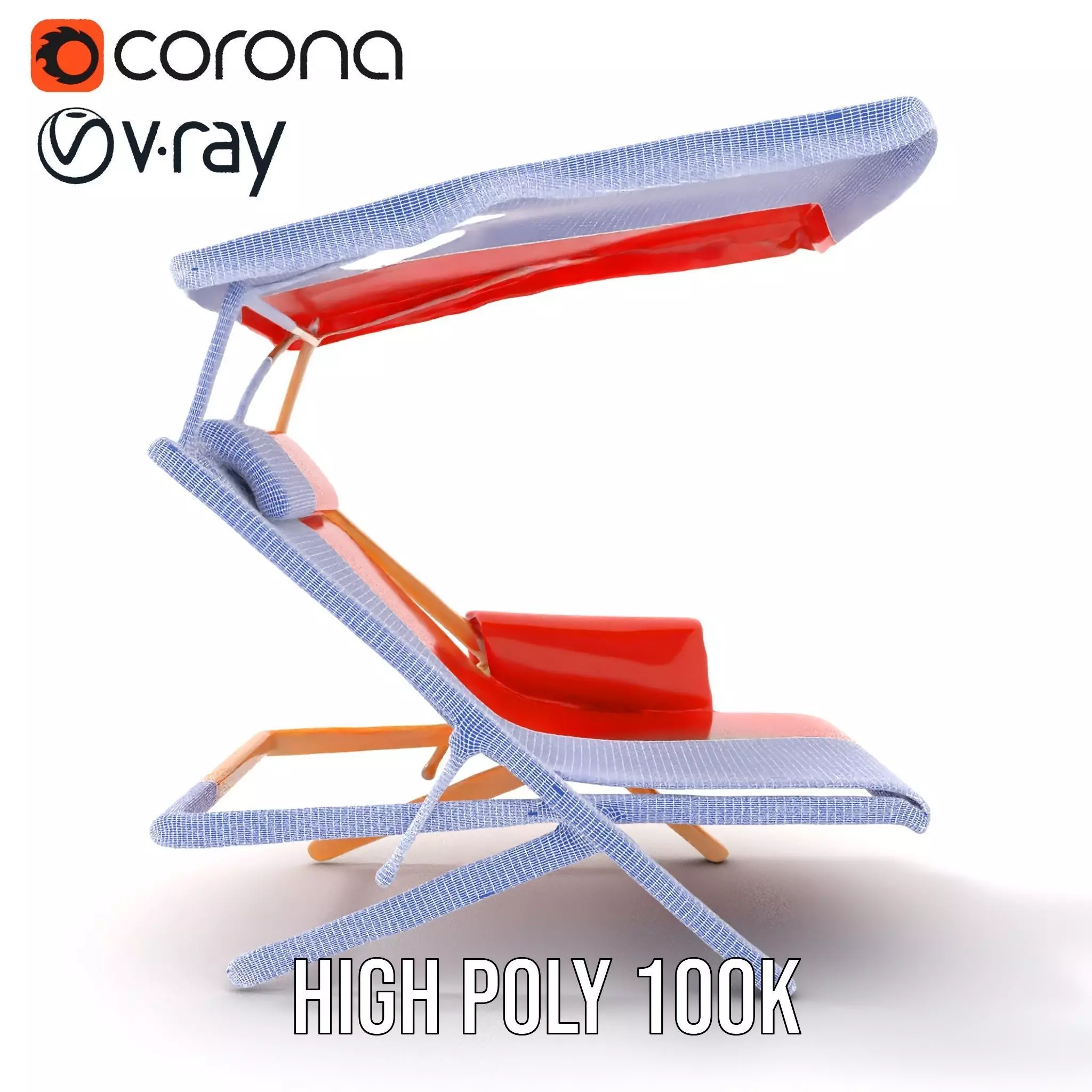 Red Canvas Sun Lounger model pack Low-poly 3D model_33