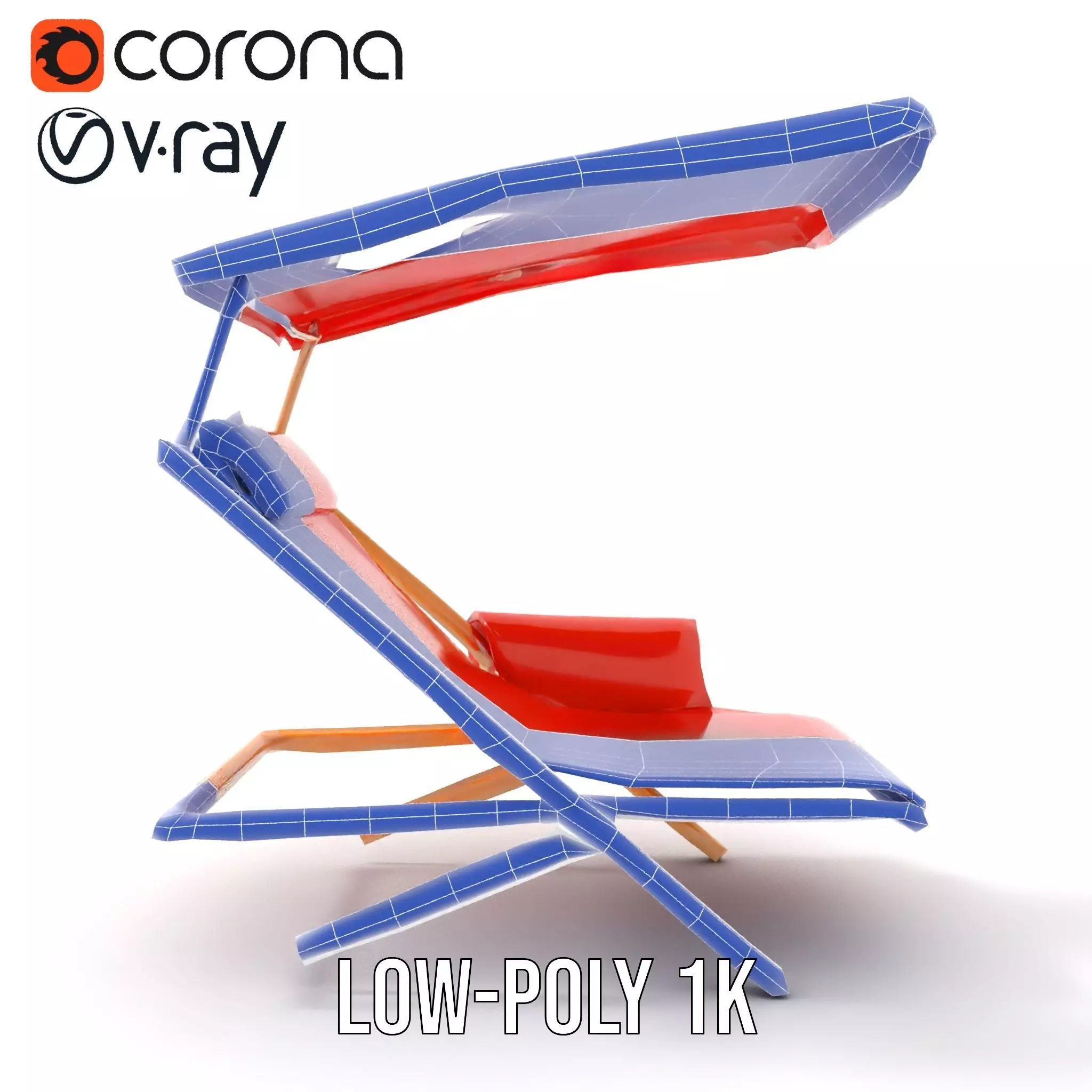 Red Canvas Sun Lounger model pack Low-poly 3D model_31