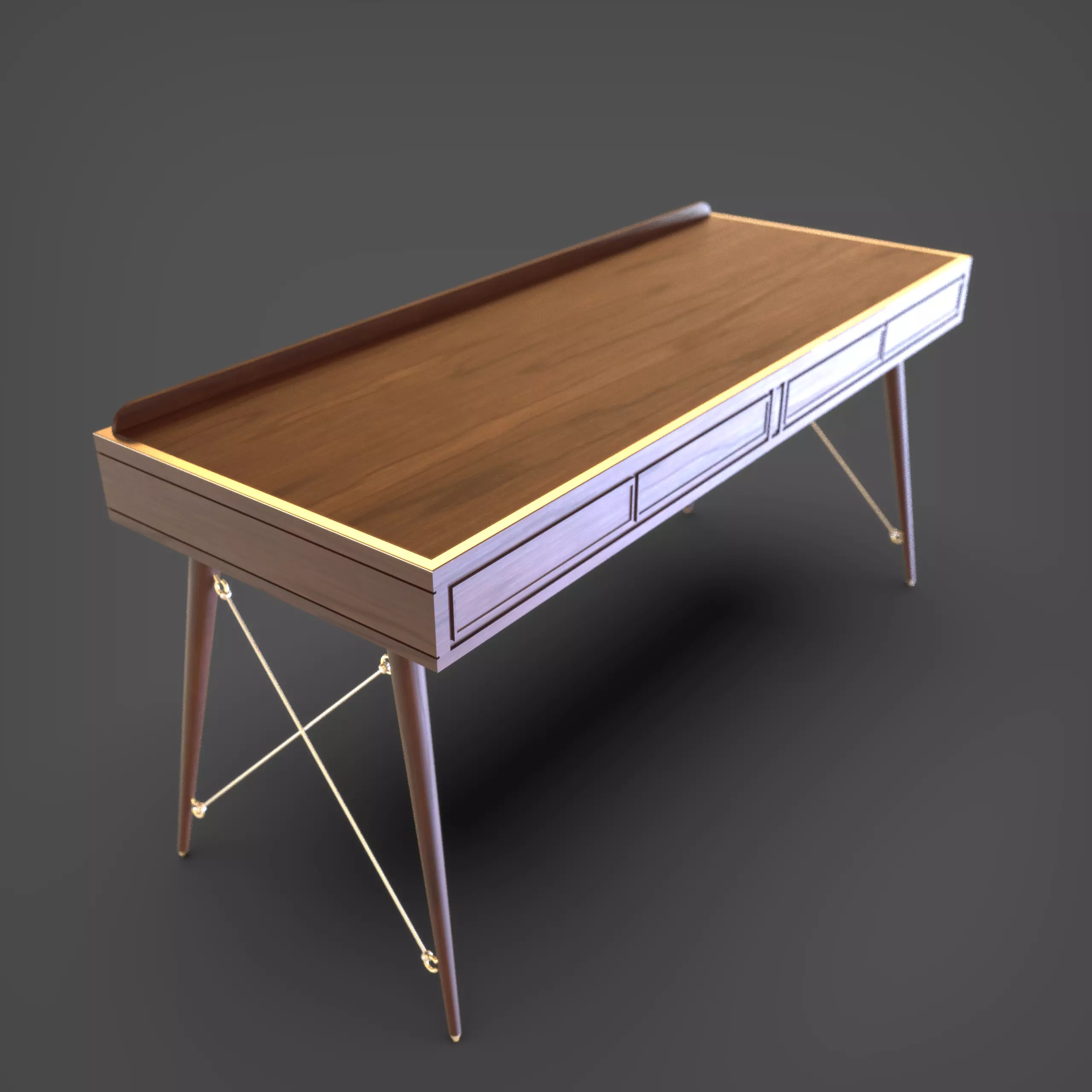 Wooden Desk 3D model_6