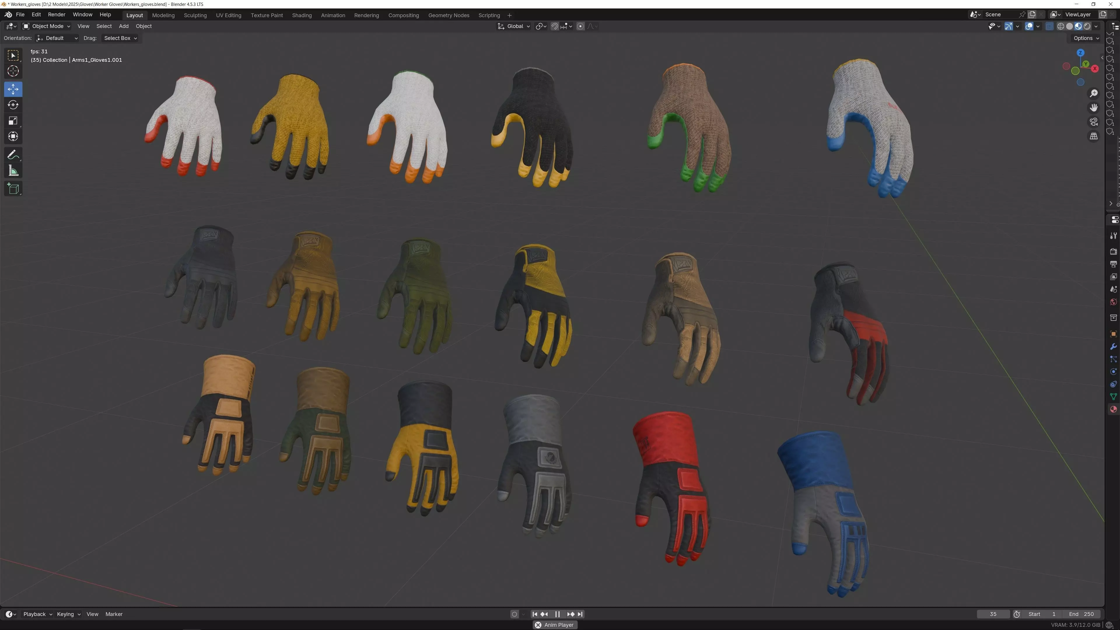 Worker gloves Low-poly 3D model_5