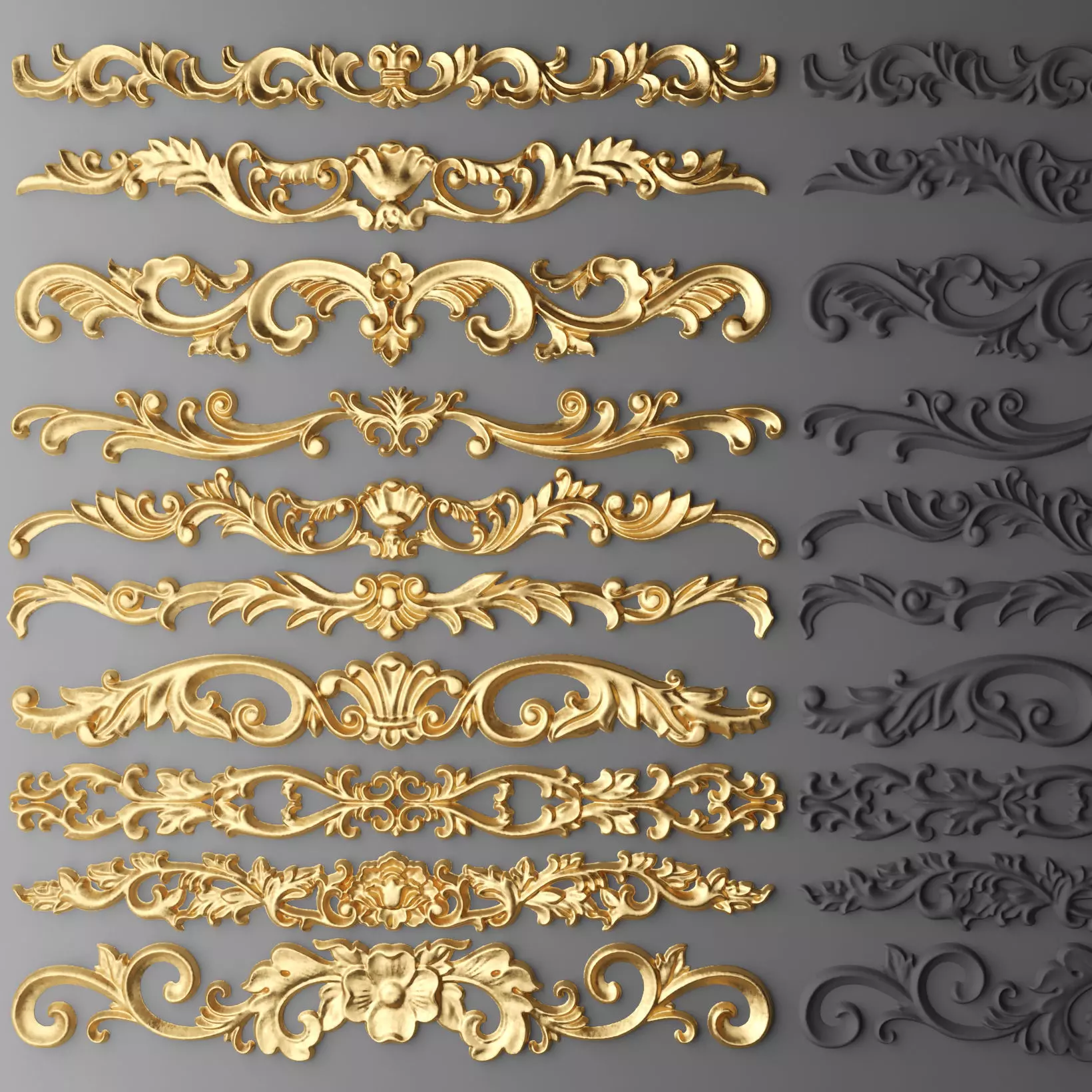 Ceiling and Wall Molding 3D Models Decorative Pack of 12 3D model_6