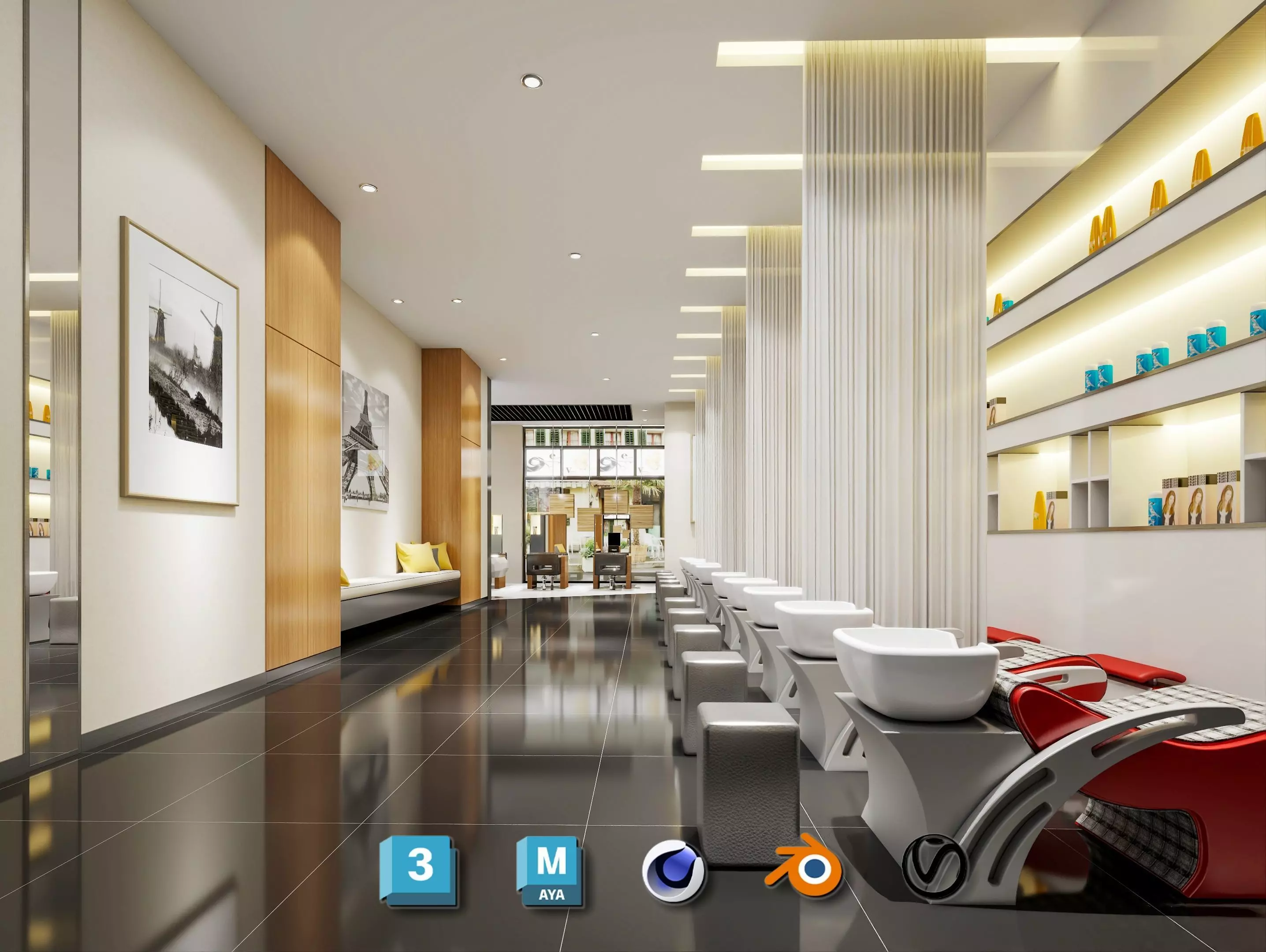 Modern hair salon hairdressing 3D model