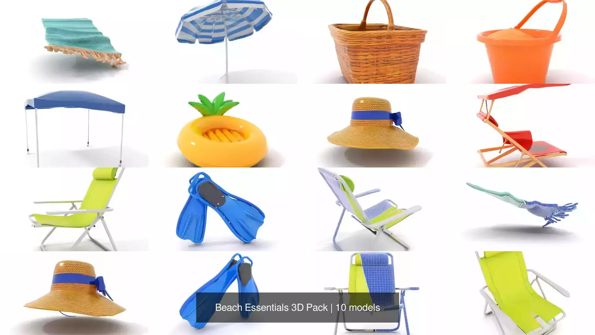 Beach Essentials 3D Pack 3D Model Collection_0