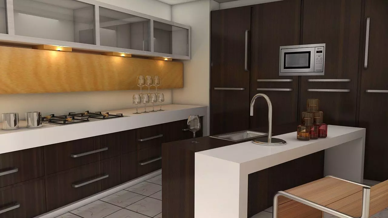 modular kitchen Low-poly 3D model_0