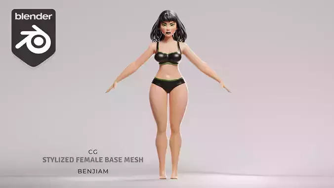 Cartoon female character elnaz base mesh Low-poly 3D model Low-poly 3D model