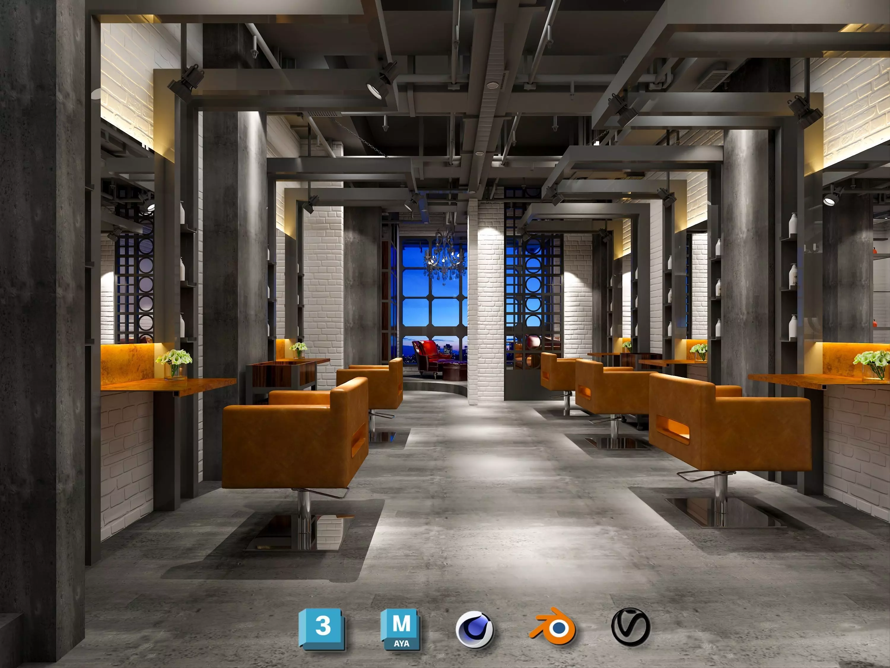 Modern hair salon hairdressing 3D model