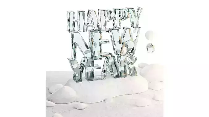Happy New Year sculpture made of snow and ice