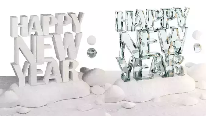 Happy New Year sculpture made of snow and ice