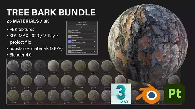 Tree Bark Bundle - 25 Materials - 8K
