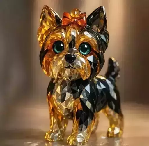 Luxury Crystal Dog 3D Jewerly Faceted Gem Body Green Eyes