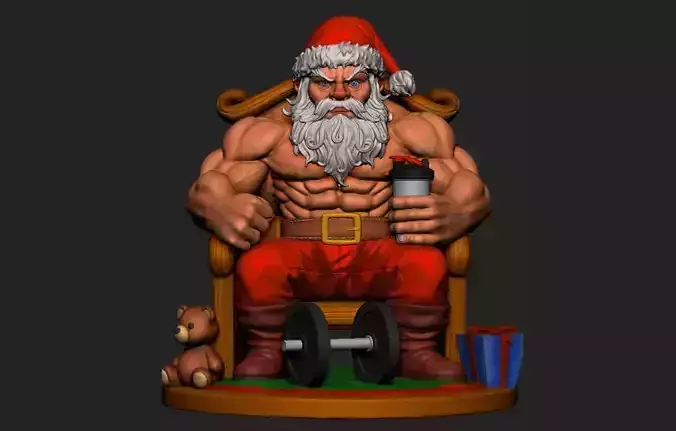 Santa Claus bodybuilder statue