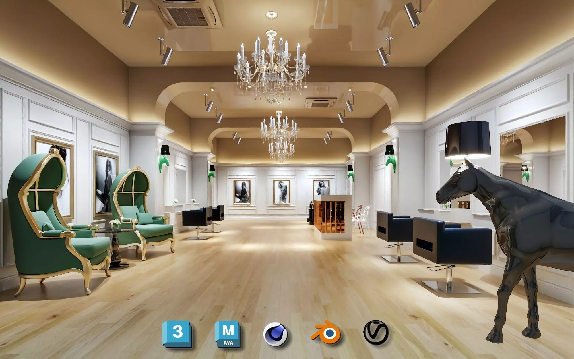 Modern hair salon hairdressing 3D model