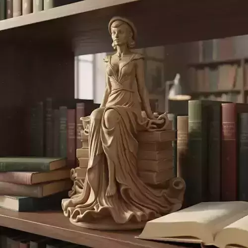 ELEGANT LADY ON BOOKS STATUE  3D PRINT MODEL