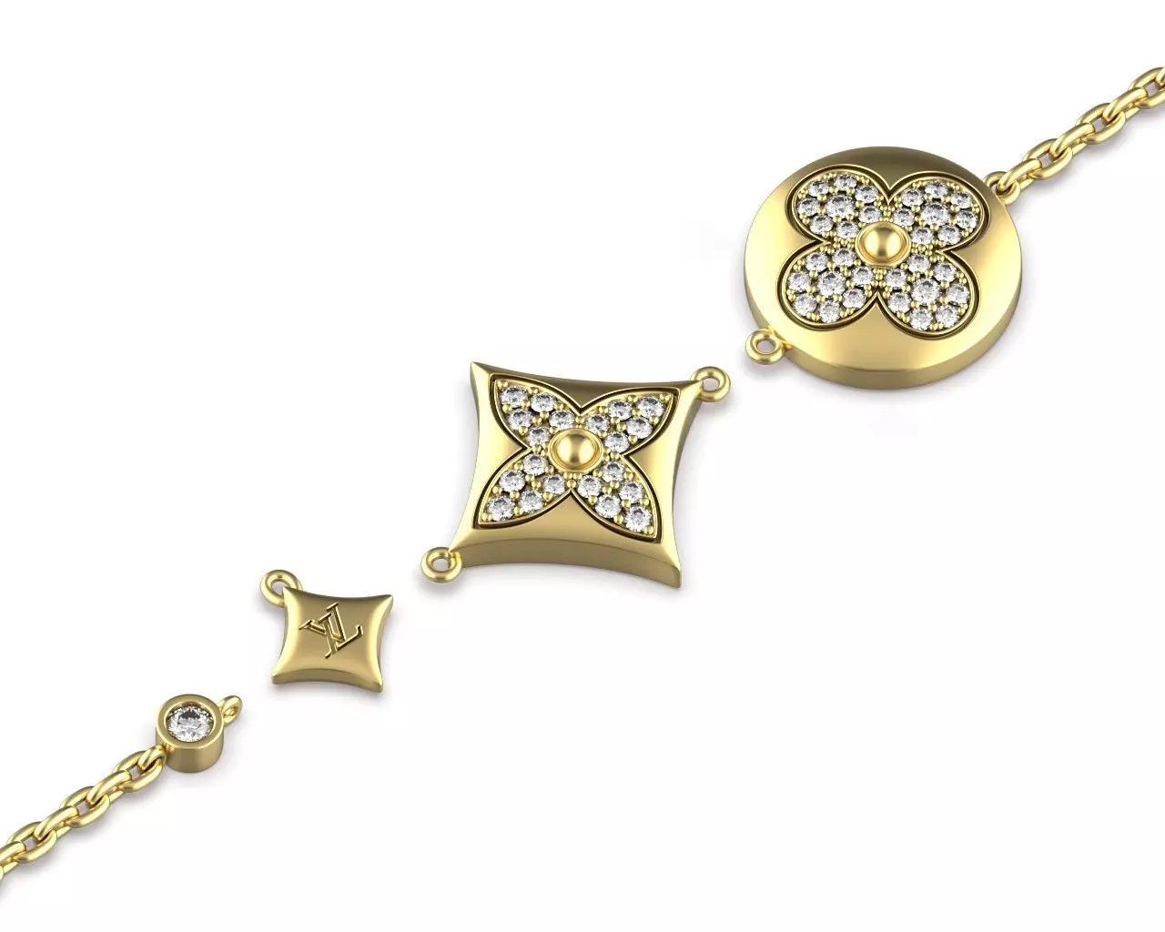 Star and Sun Multi-Motif LV Bracelet 3D print model_2