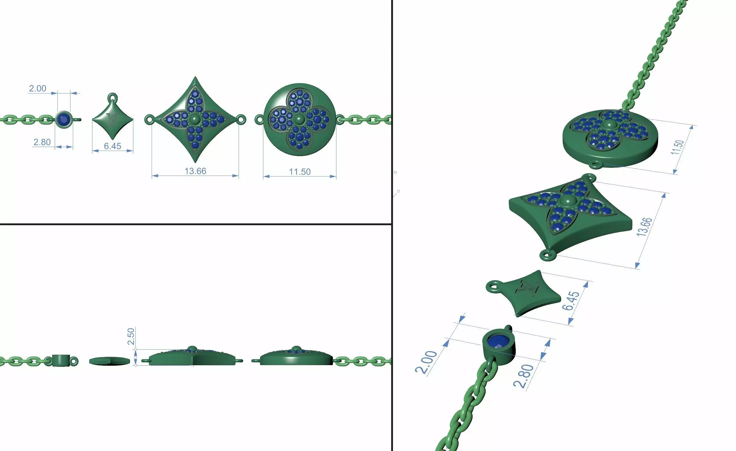 Star and Sun Multi-Motif LV Bracelet 3D print model_1