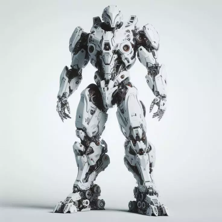 White Combat Mech 3D Lowpoly Exposed Gears Sci-Fi Armor Design Low-poly 3D model_0